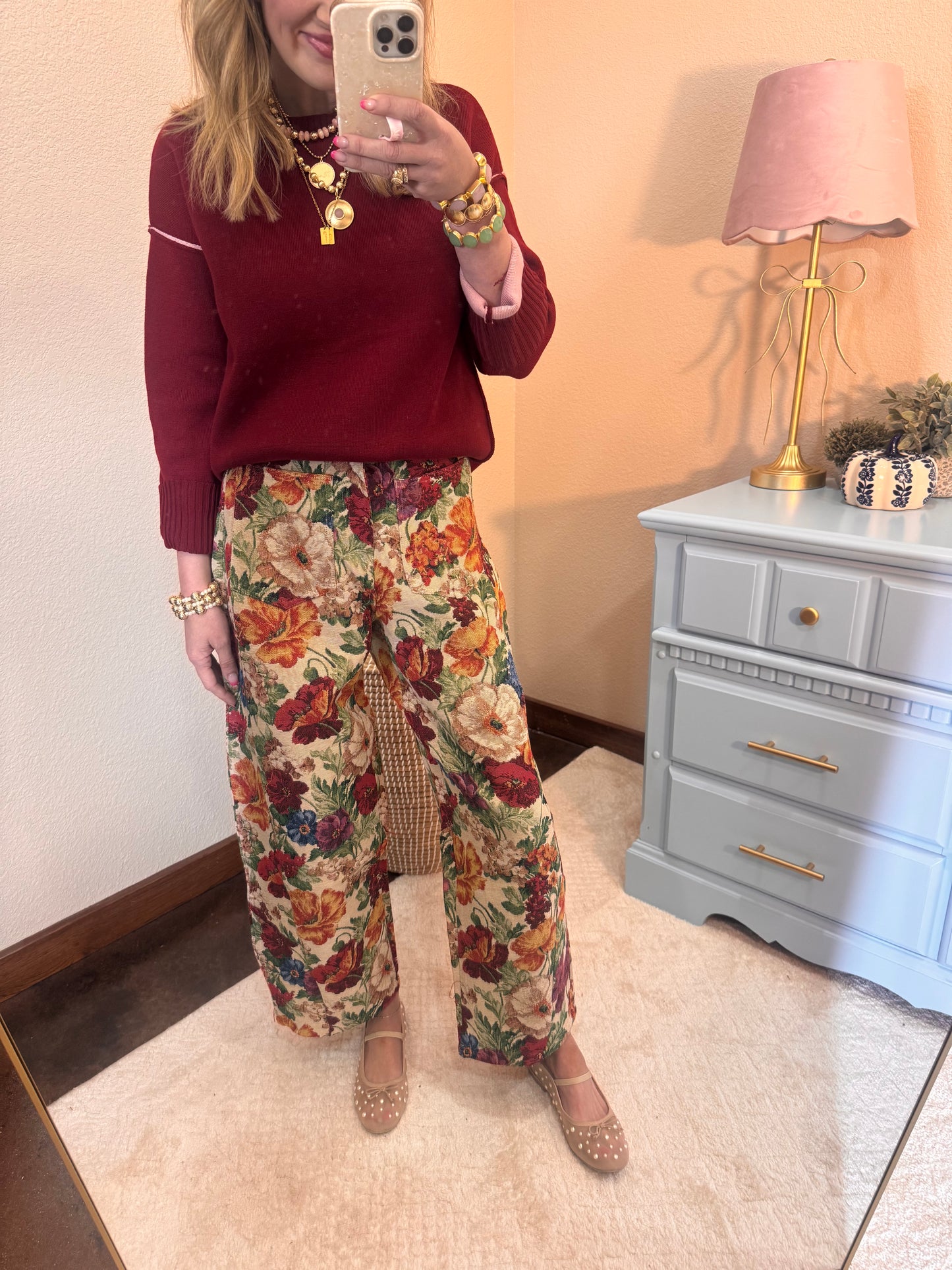Floral Tapestry Barrel Pants
