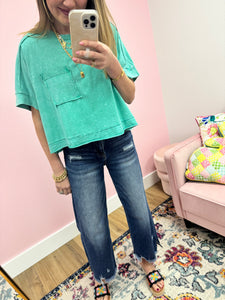 Teal Turquoise Crop Short Sleeve
