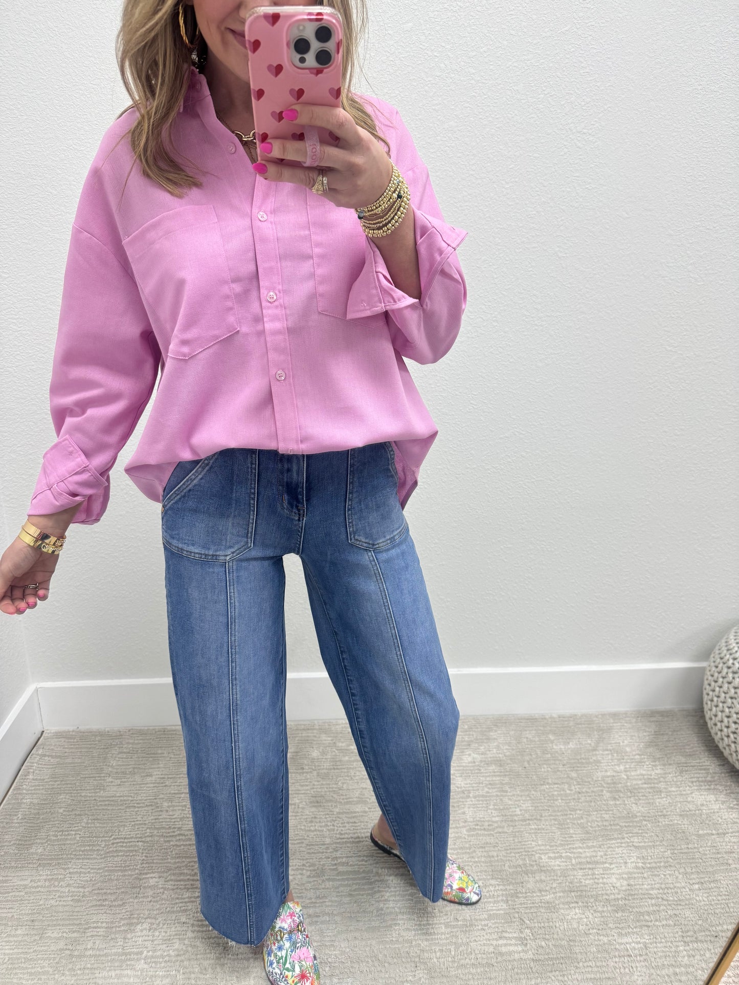 Pink Linen Blend Long Sleeve