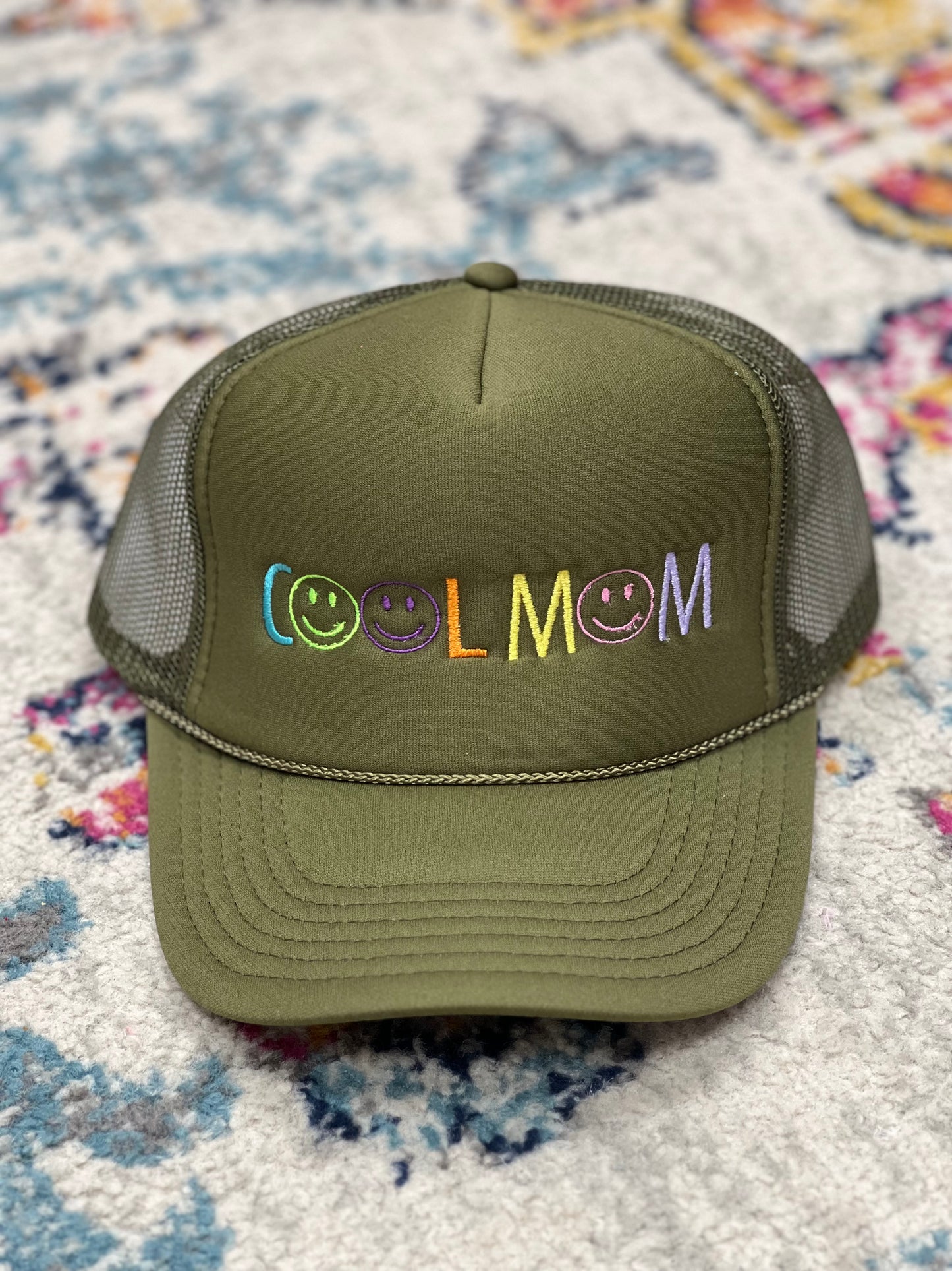 Cool Mom Smiley Face Trucker Hat (Multiple Colors)