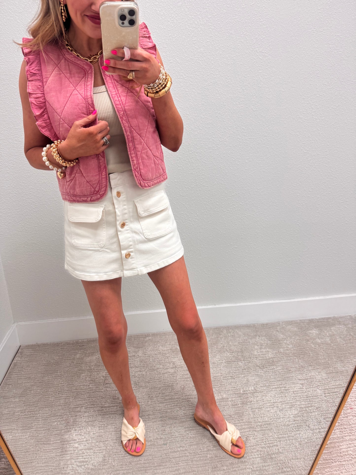 Mauve Ruffle Detail Quilted Vest