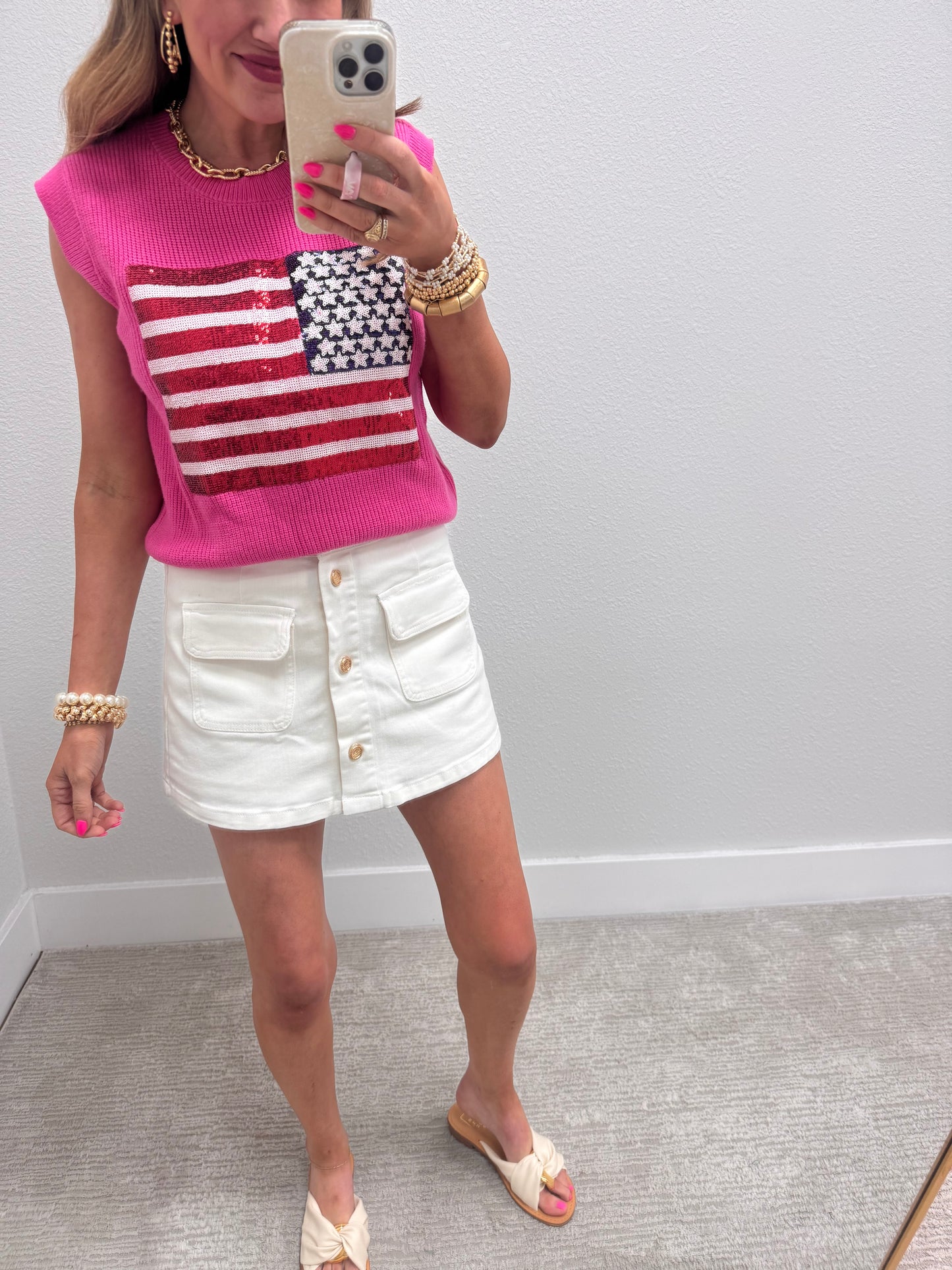 Pink Sequin Flag Sweater Top