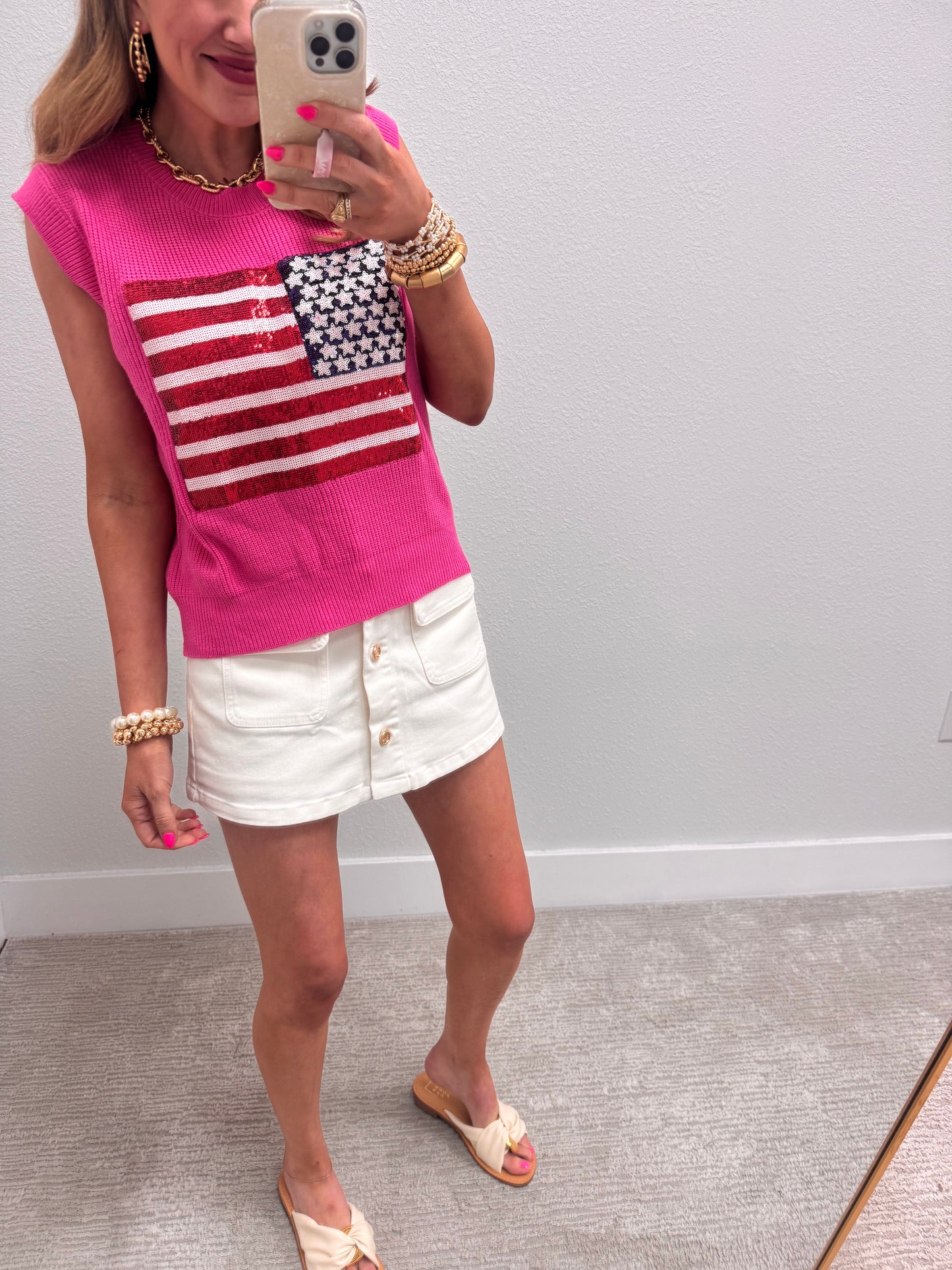 Pink Sequin Flag Sweater Top