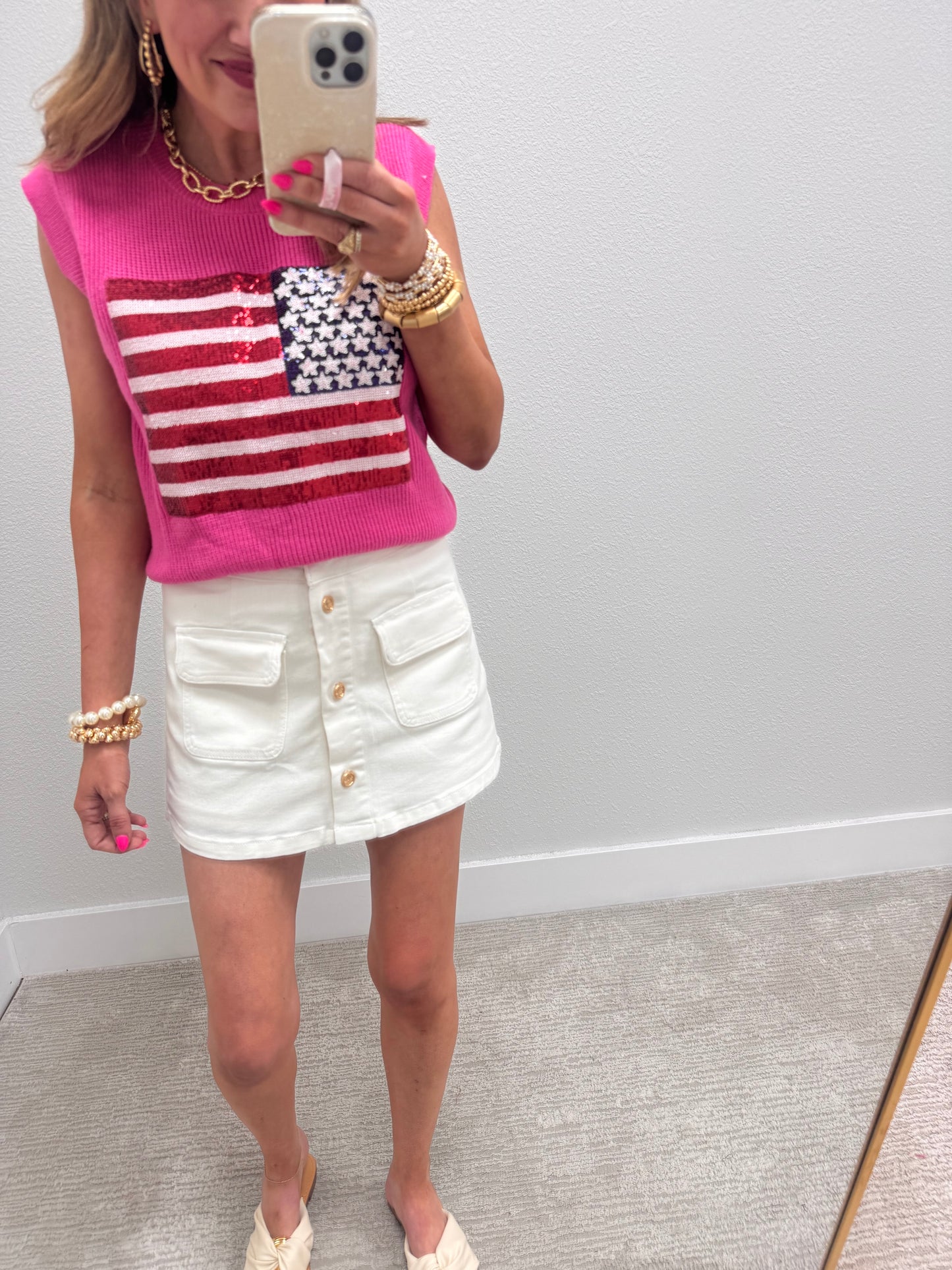 Pink Sequin Flag Sweater Top