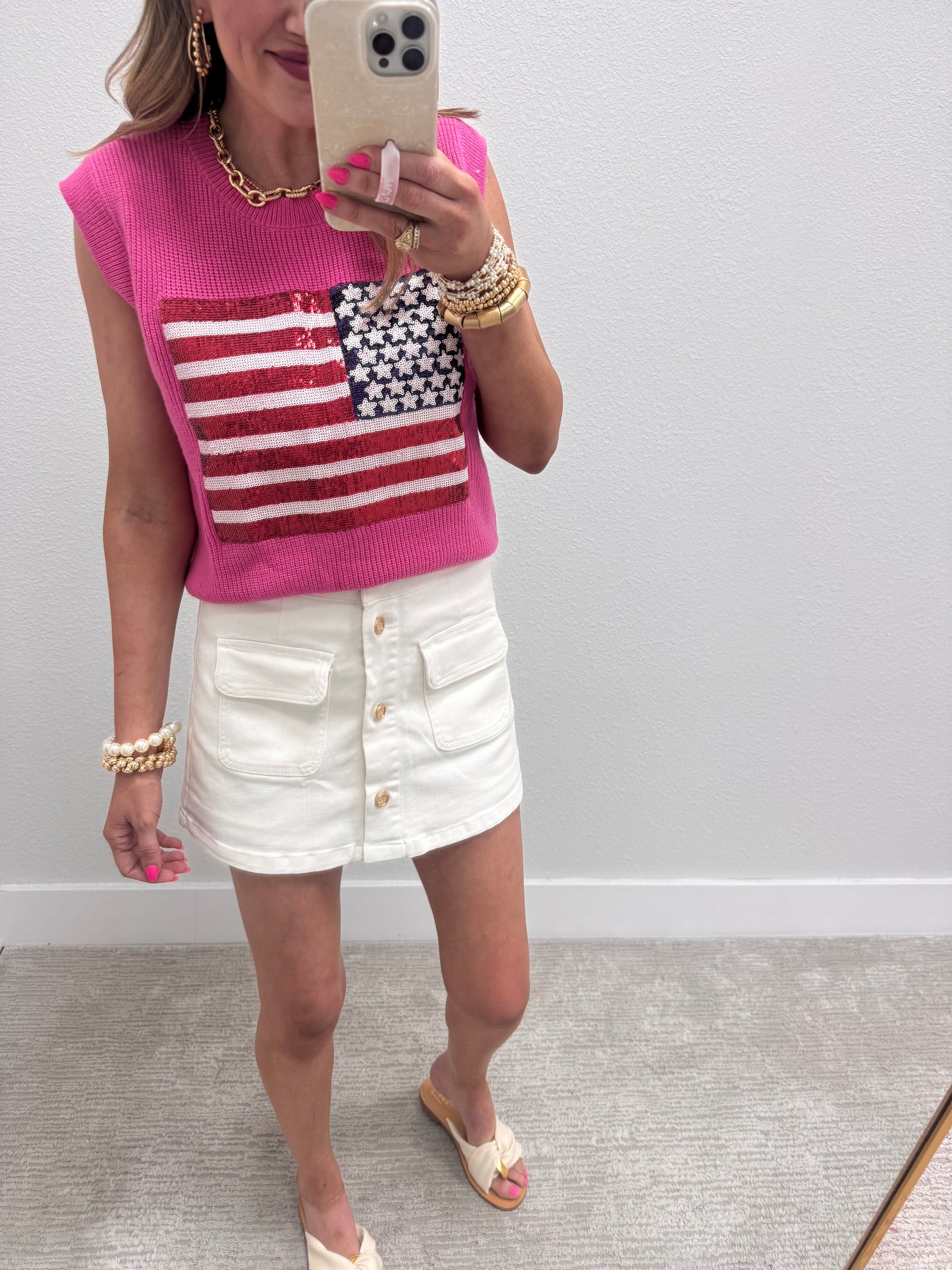 Pink Sequin Flag Sweater Top