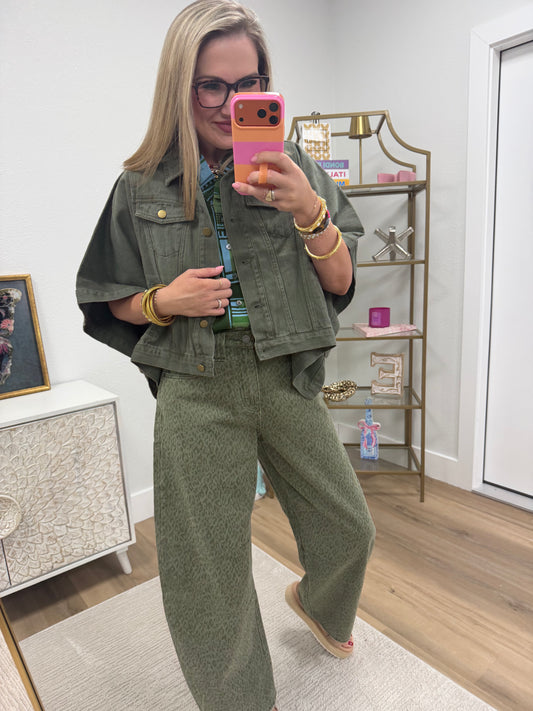 Olive Cape Sleeve Denim Jacket