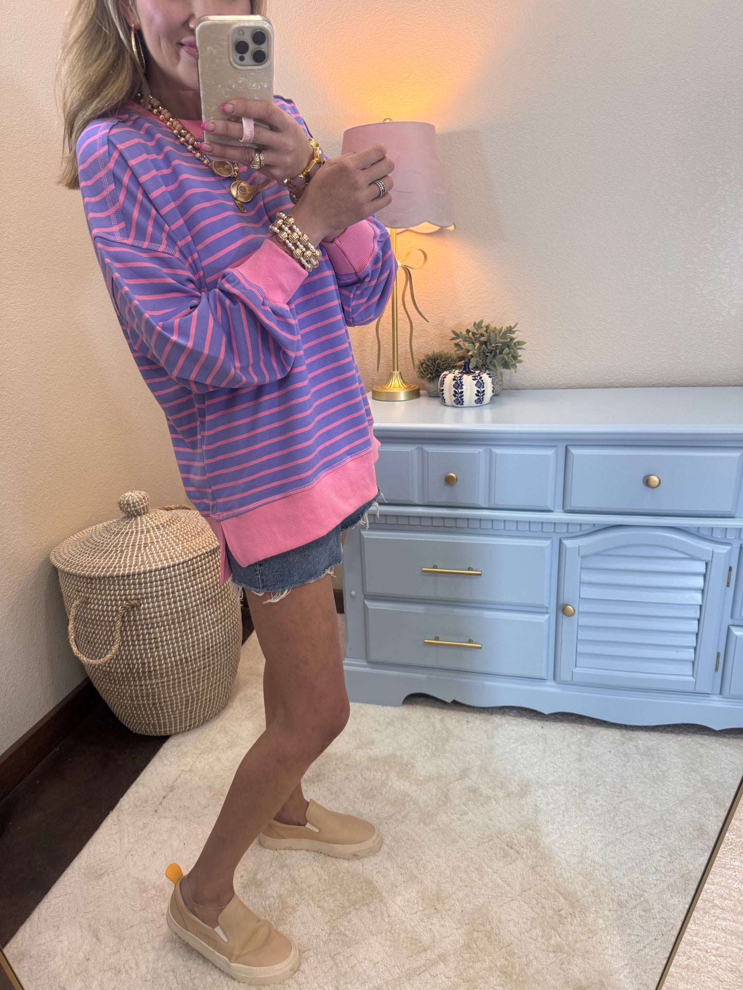 Lavender & Pink Stripe Oversized Pullover