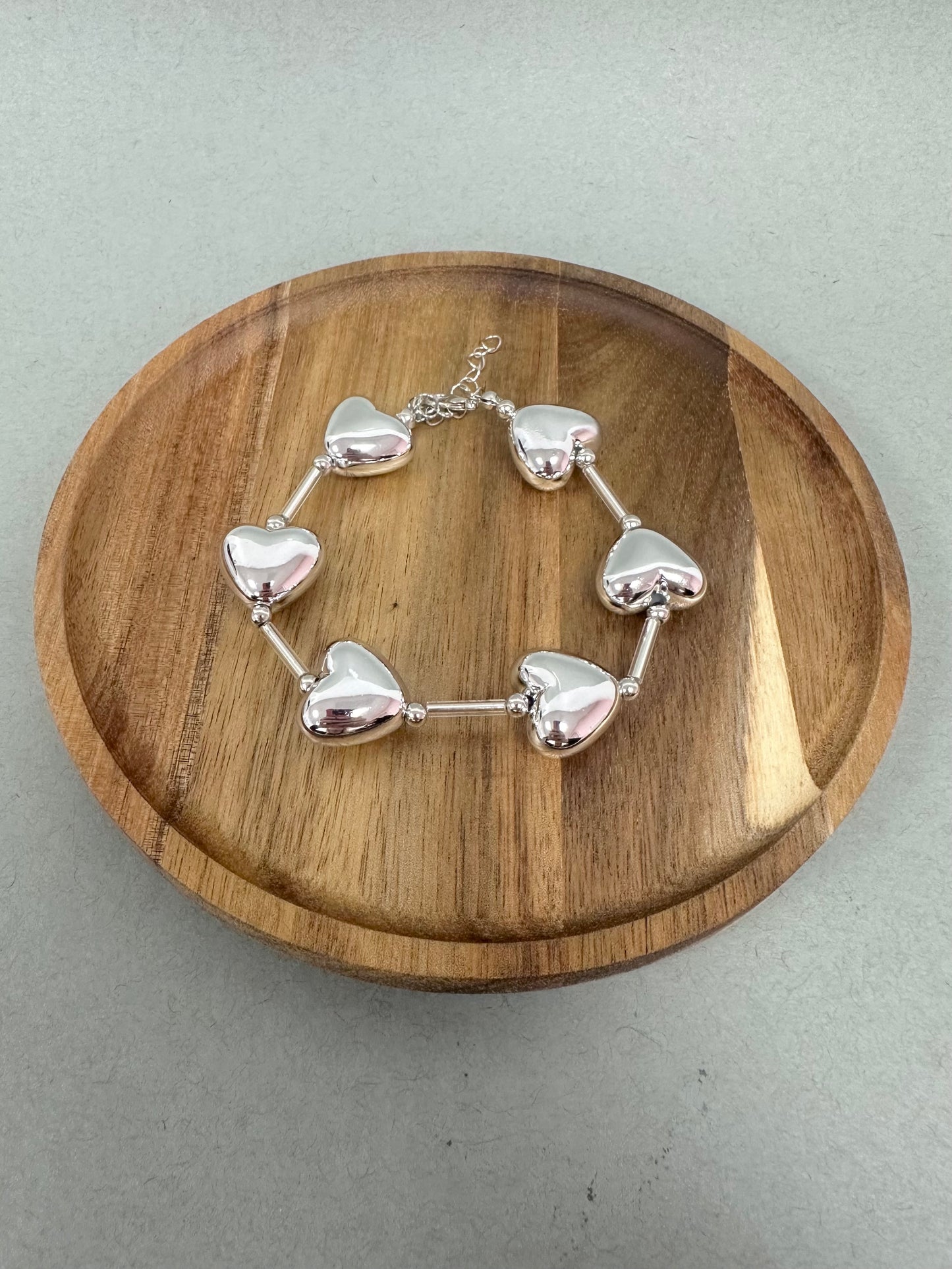 Heart Spaced Clasp Bracelet (silver and gold)