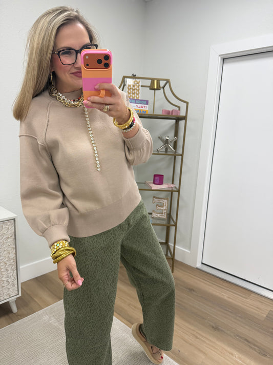 Beige Classic Round Neck Sweater