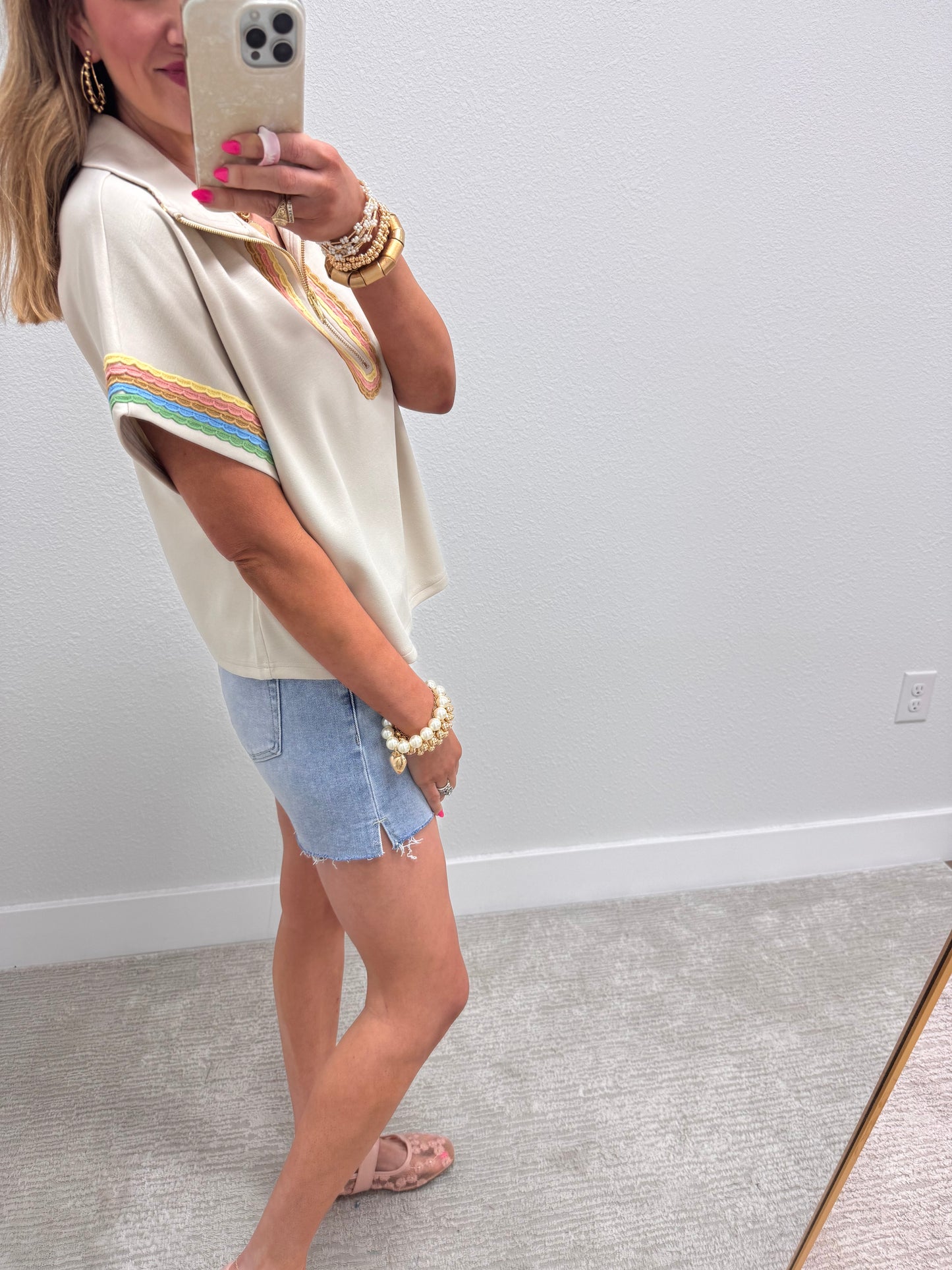 Risen Light High Rise Raw Cut Hem Side Slit Denim Shorts FS