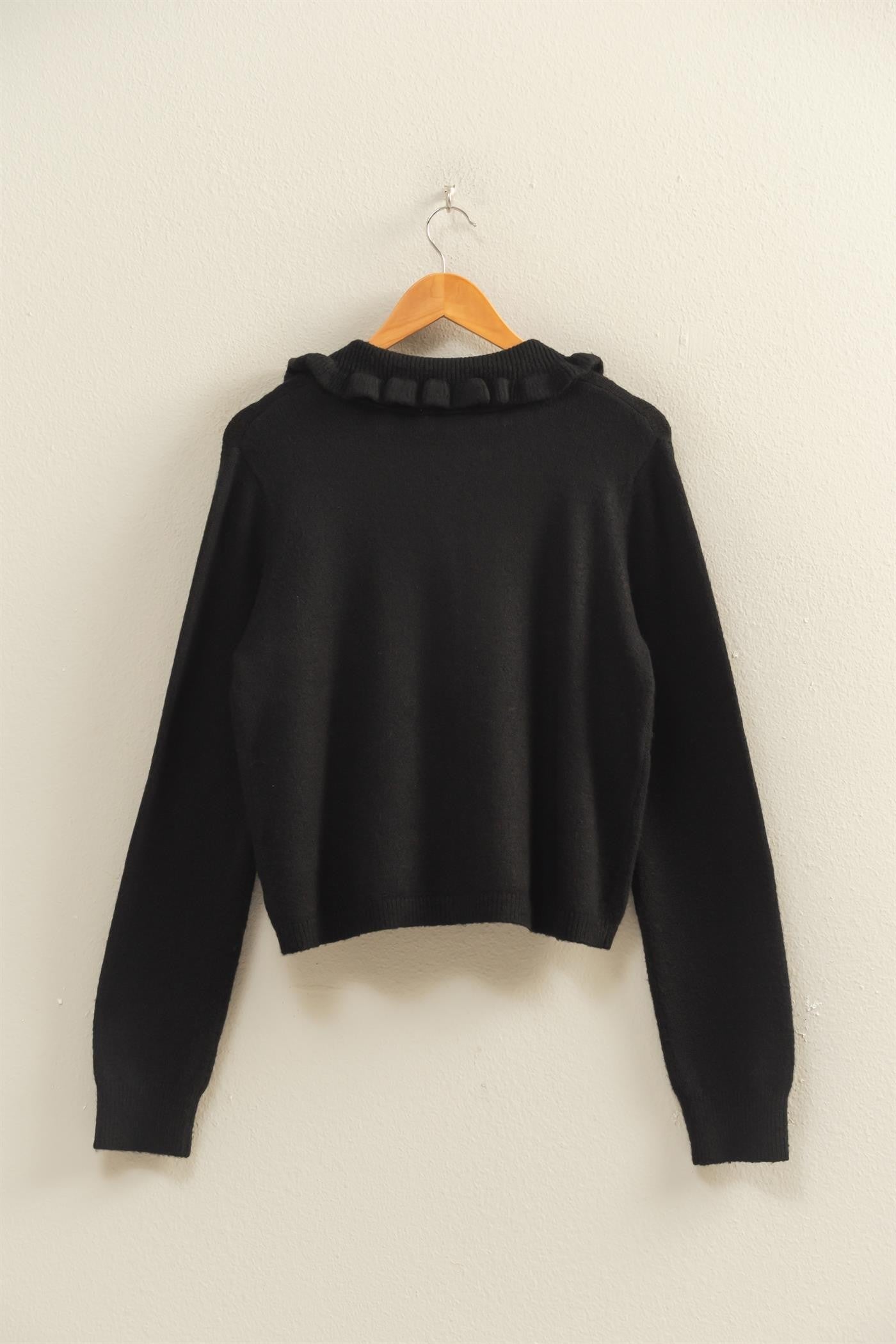 Black Ruffle Collar Cardigan Sweater