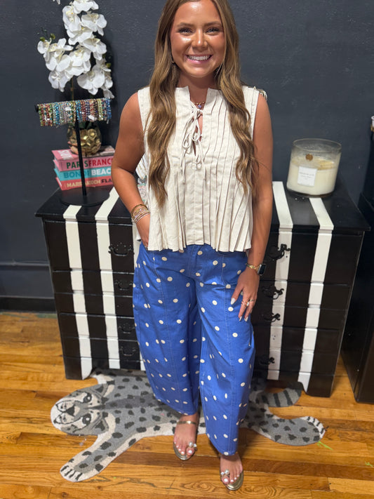 Blue Polka Dot Wide Denim Pants
