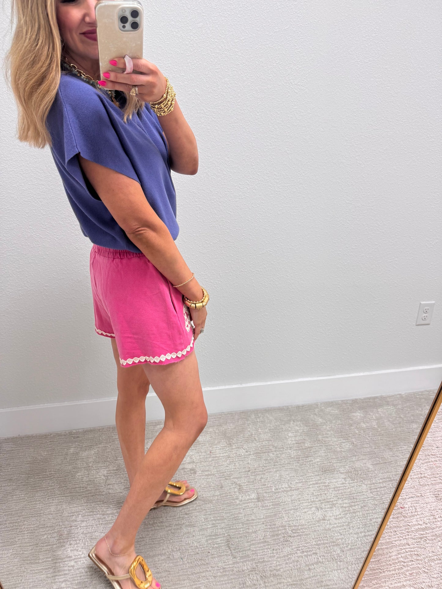 Hot Pink Mineral Wash Shorts with Ribbon Accents