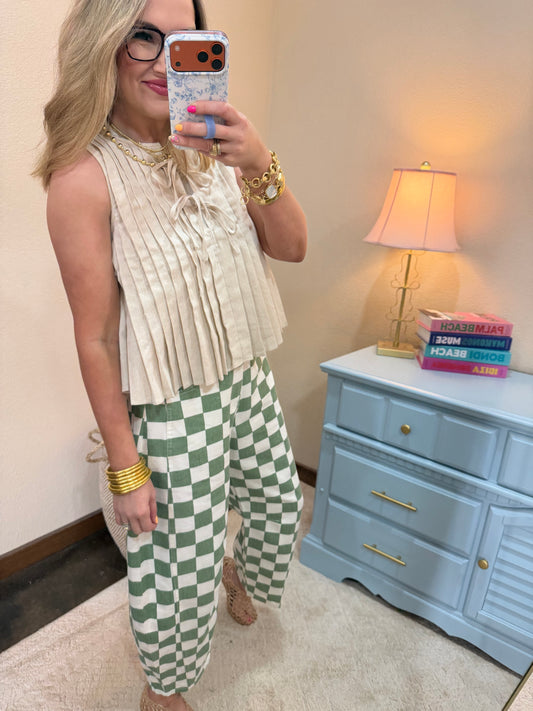Oatmeal Pleated Top