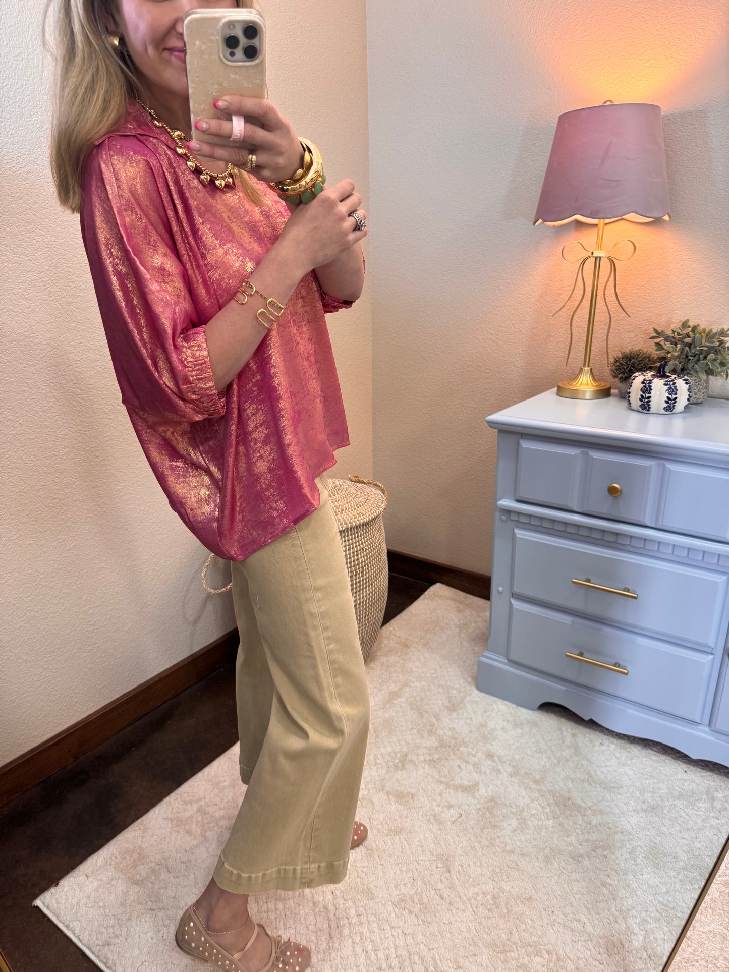 Metallic Fuchsia Dolman Sleeve Top