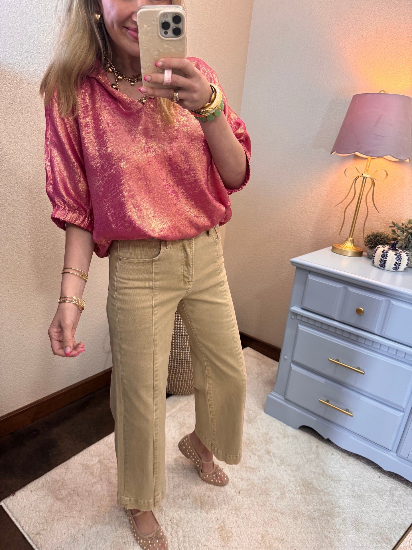 Metallic Fuchsia Dolman Sleeve Top