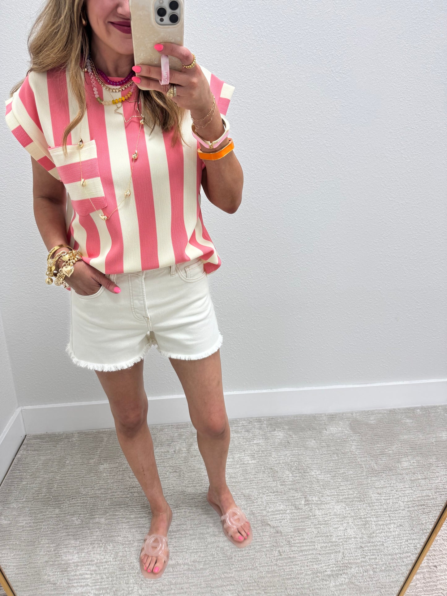 Risen Cream High Rise Fray Hem Shorts