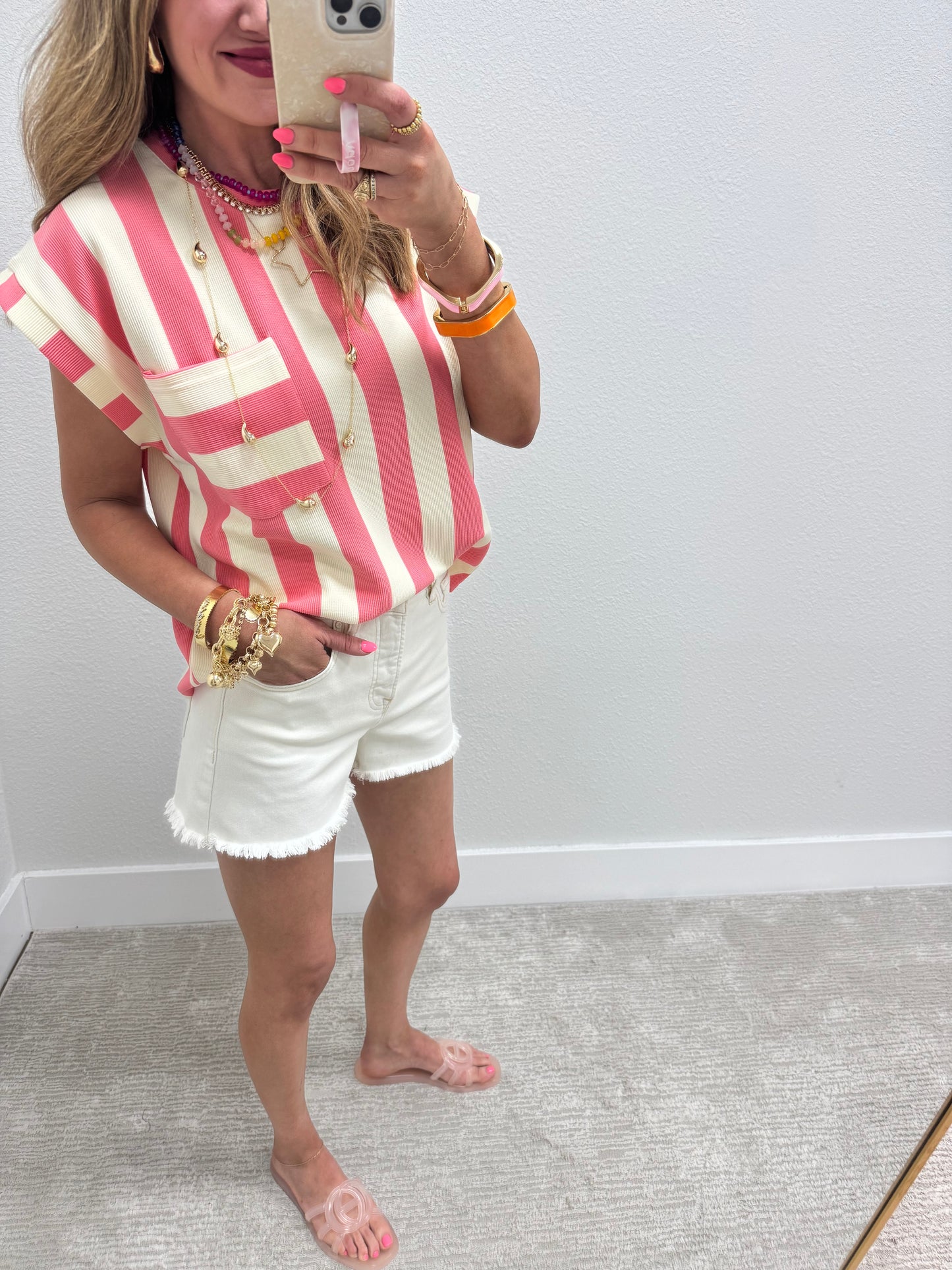 Risen Cream High Rise Fray Hem Shorts