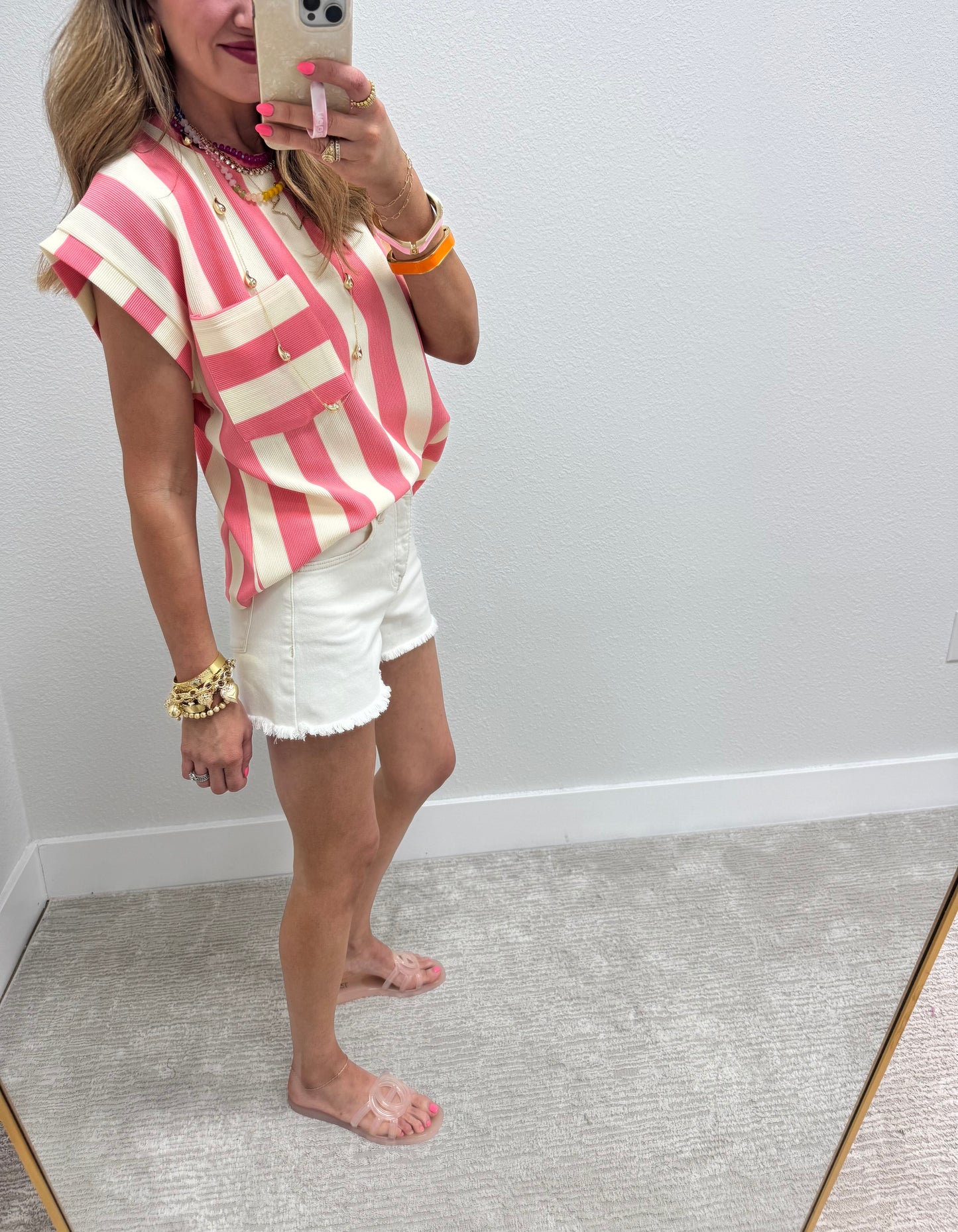 Risen Cream High Rise Fray Hem Shorts