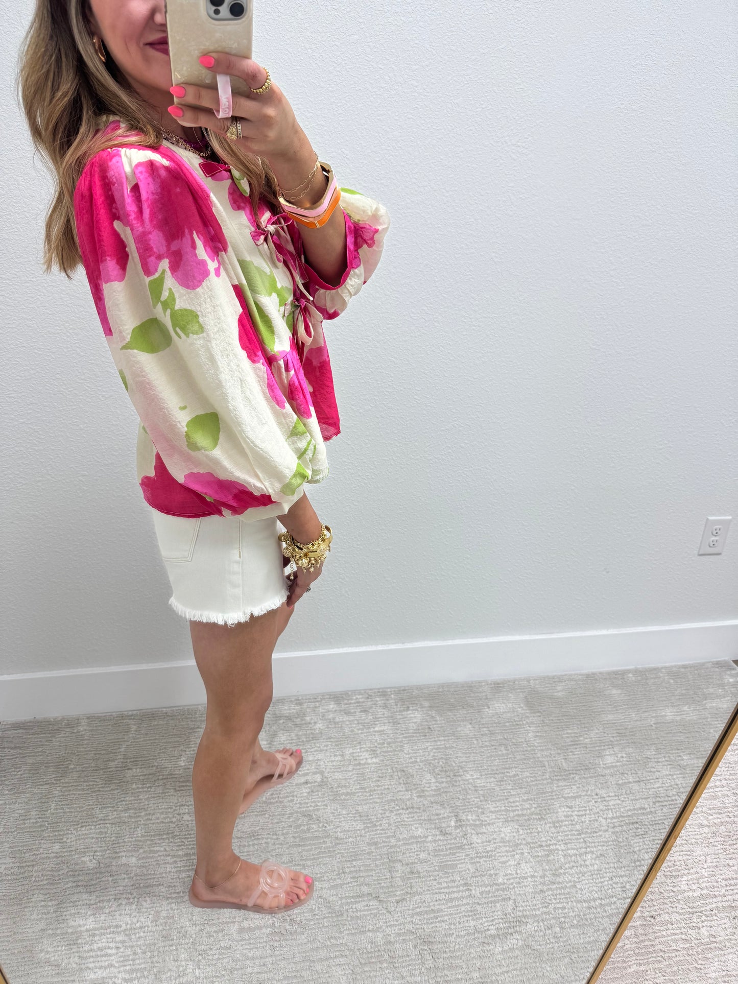 Risen Cream High Rise Fray Hem Shorts