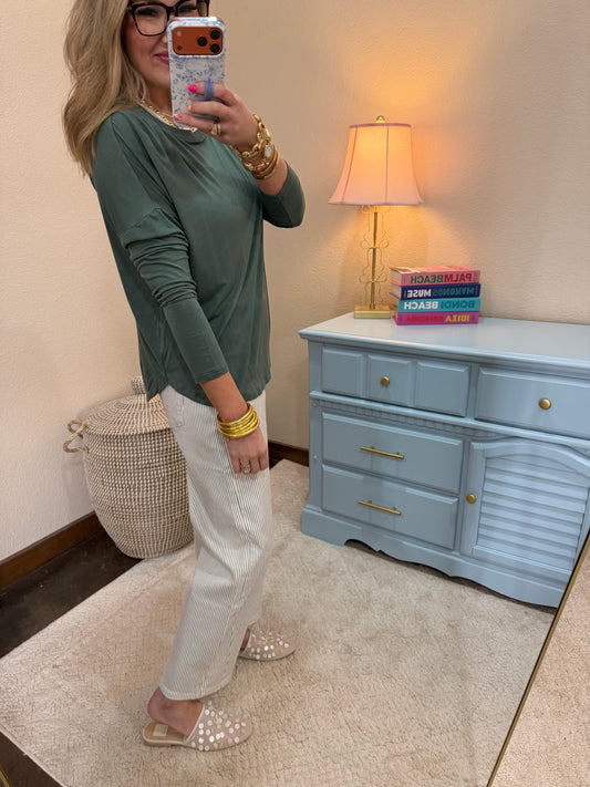 Gray Green Luxe Basic Long Sleeve Top