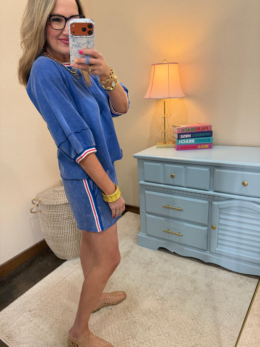 Royal Blue Color Band Edge Detail Washed Set