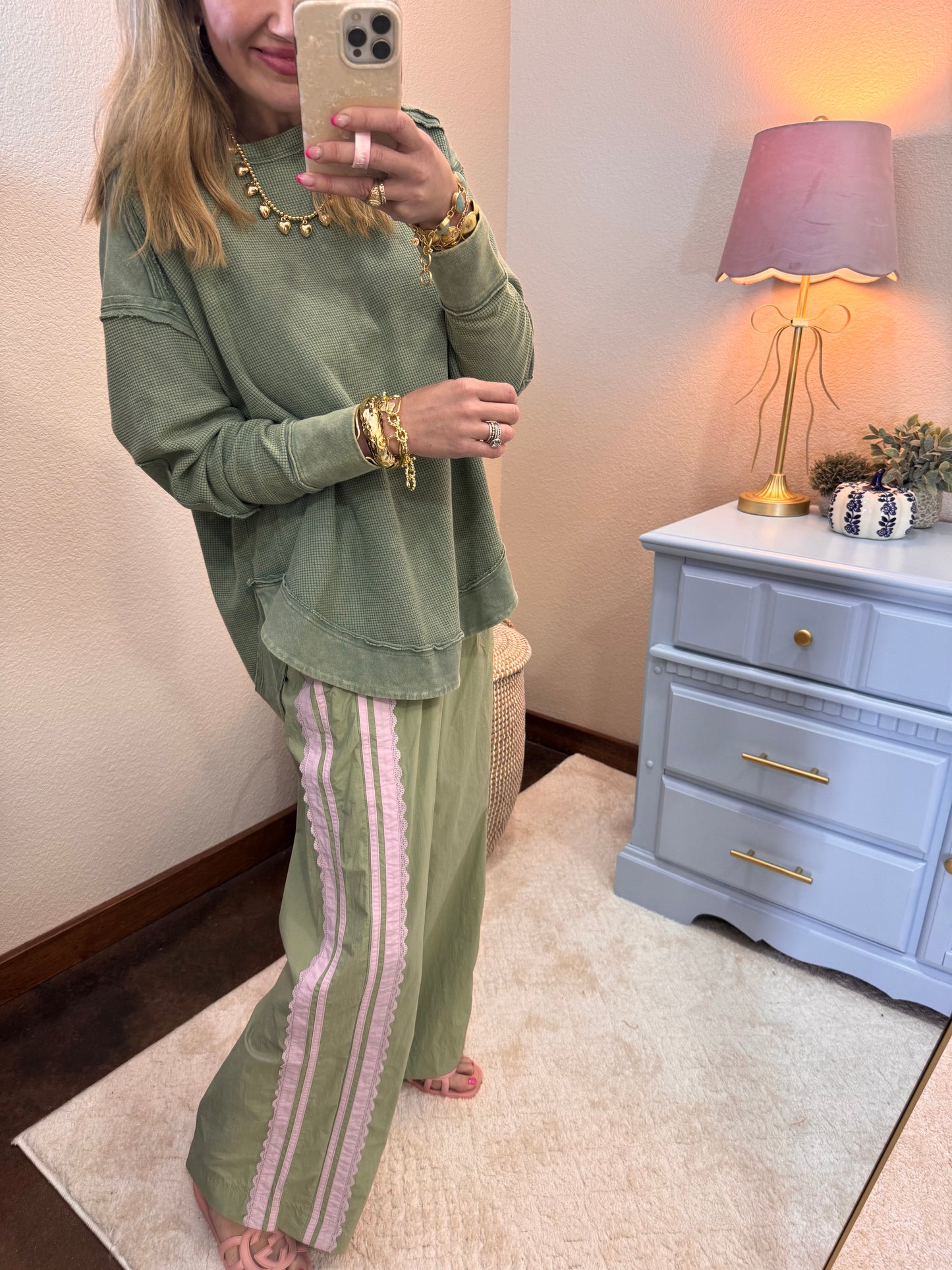 Sage & Lilac Lace Pants With Pockets