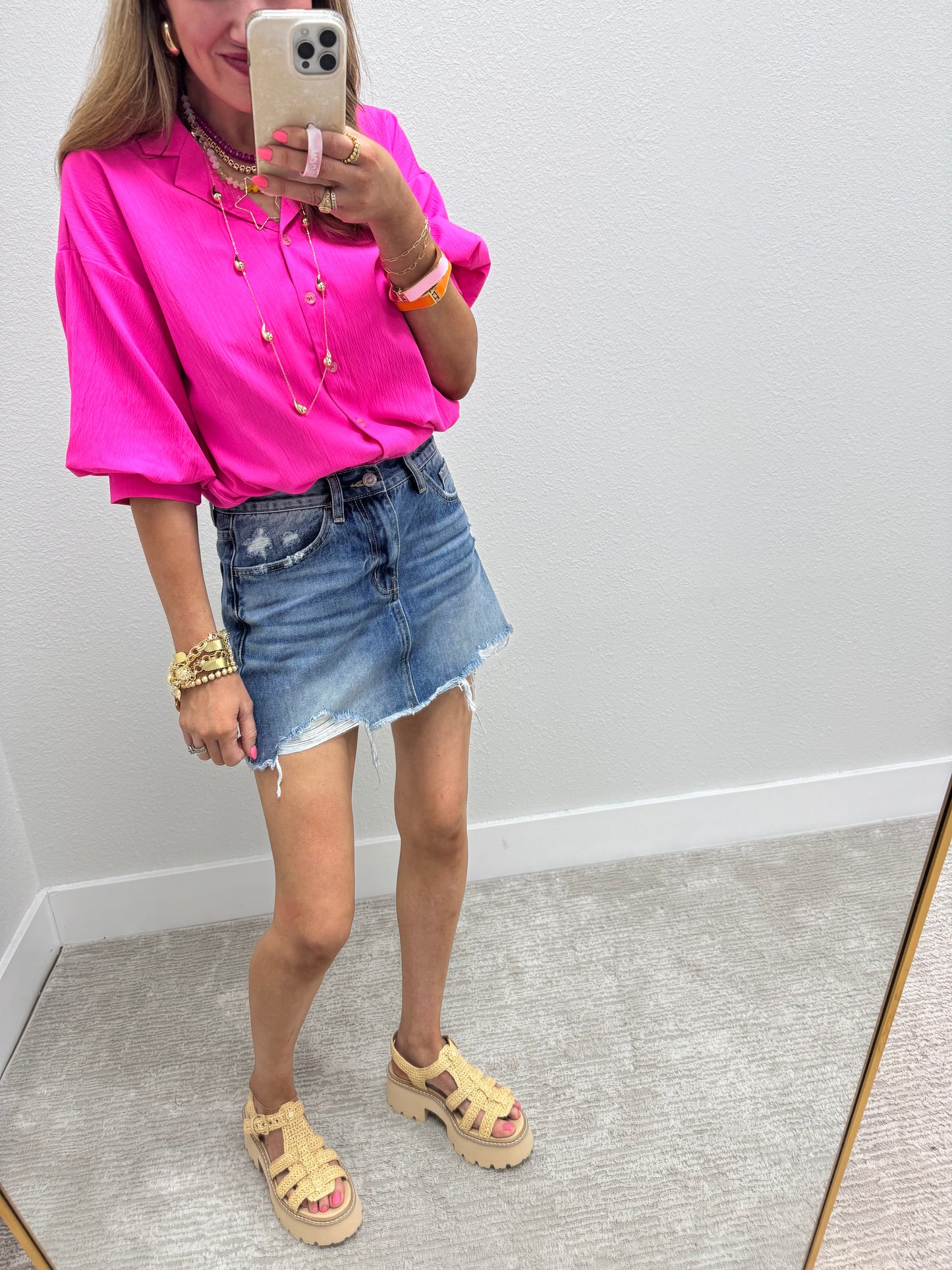 Hot Pink Windbreaker 3/4 Sleeve Top