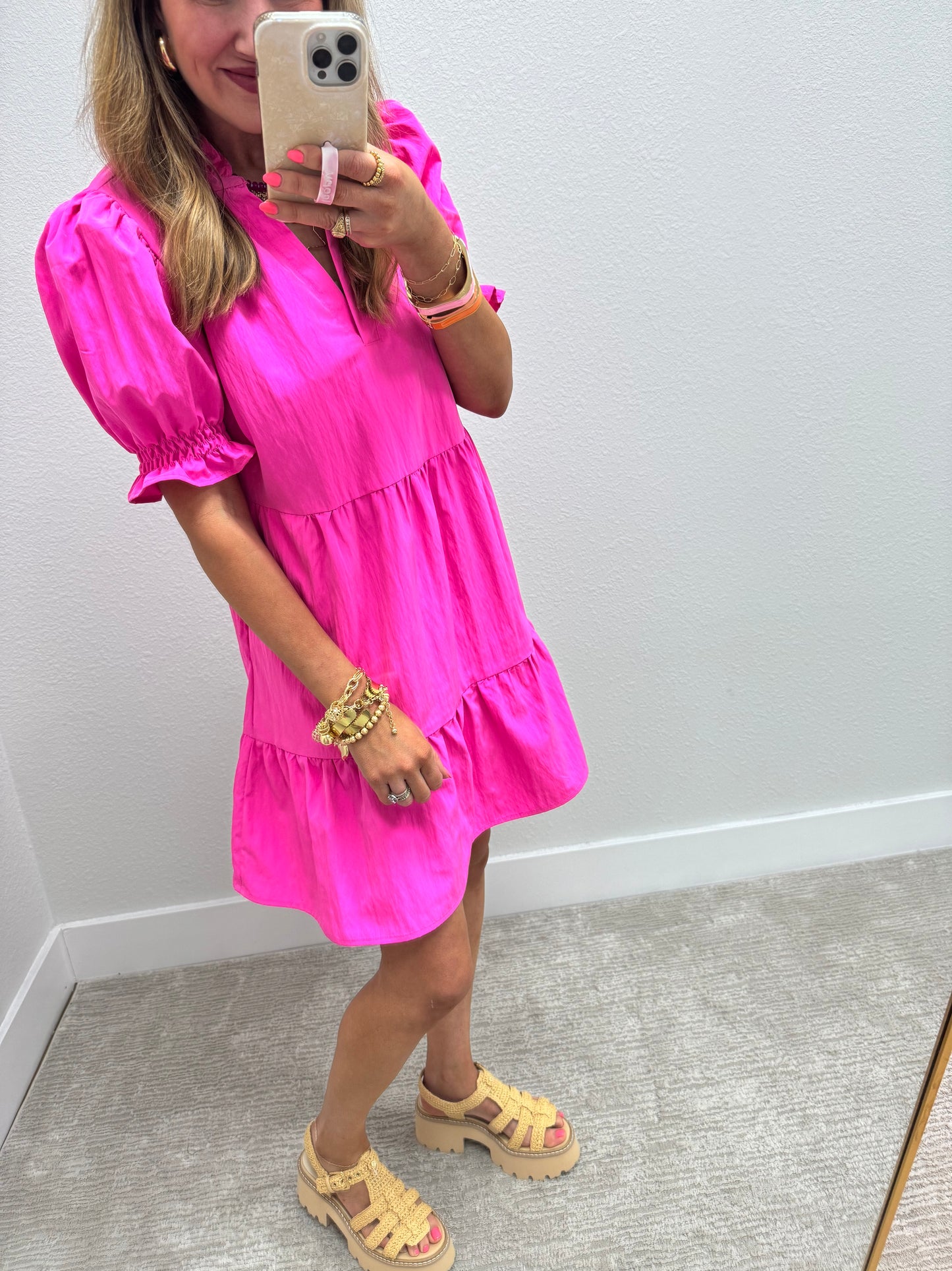 Hot Pink Windbreaker Style Dress