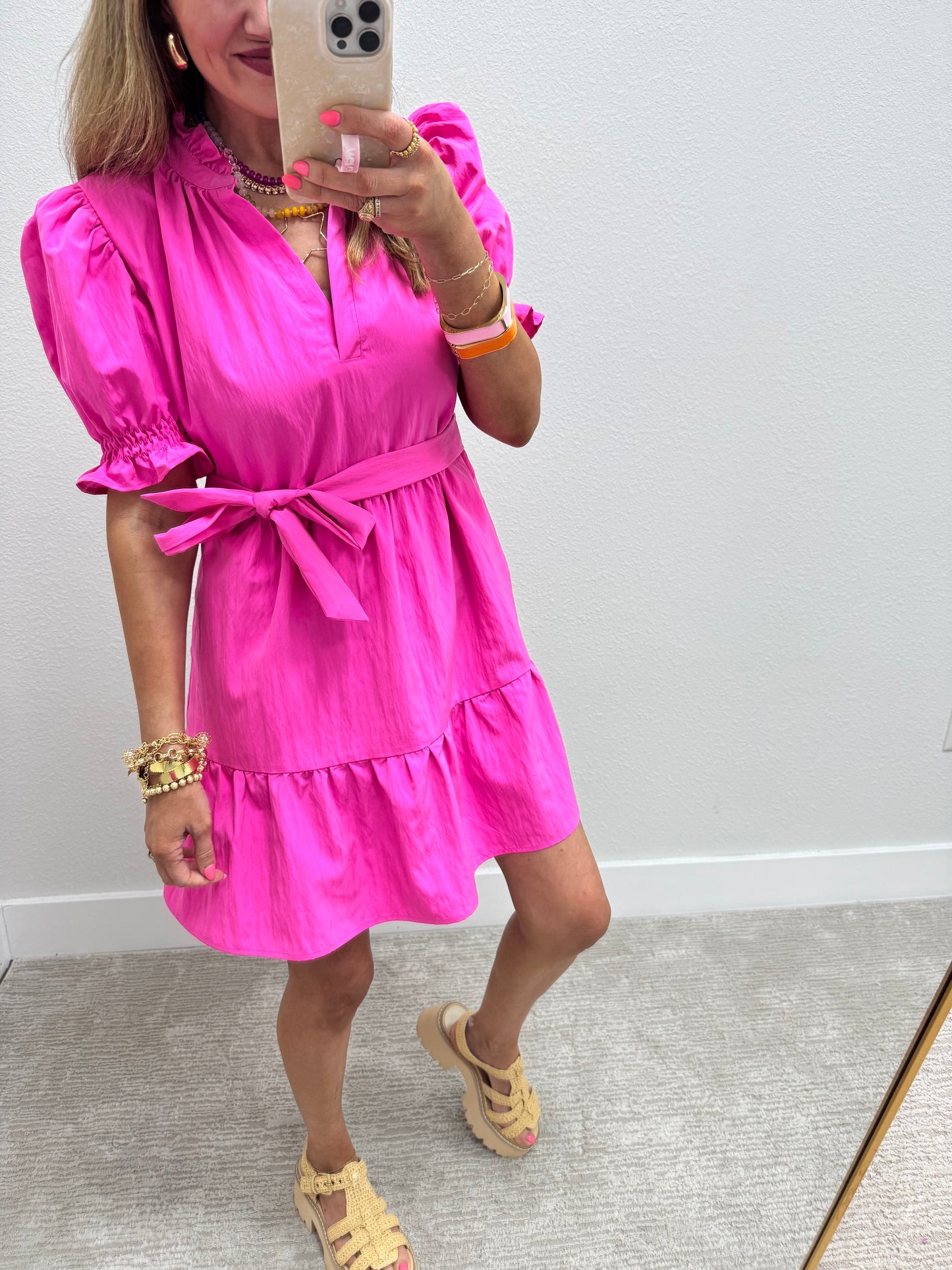 Hot Pink Windbreaker Style Dress
