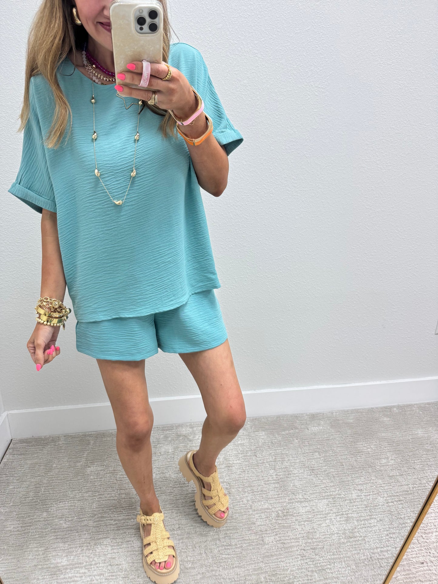 Dusty Teal Two Piece Short Set
