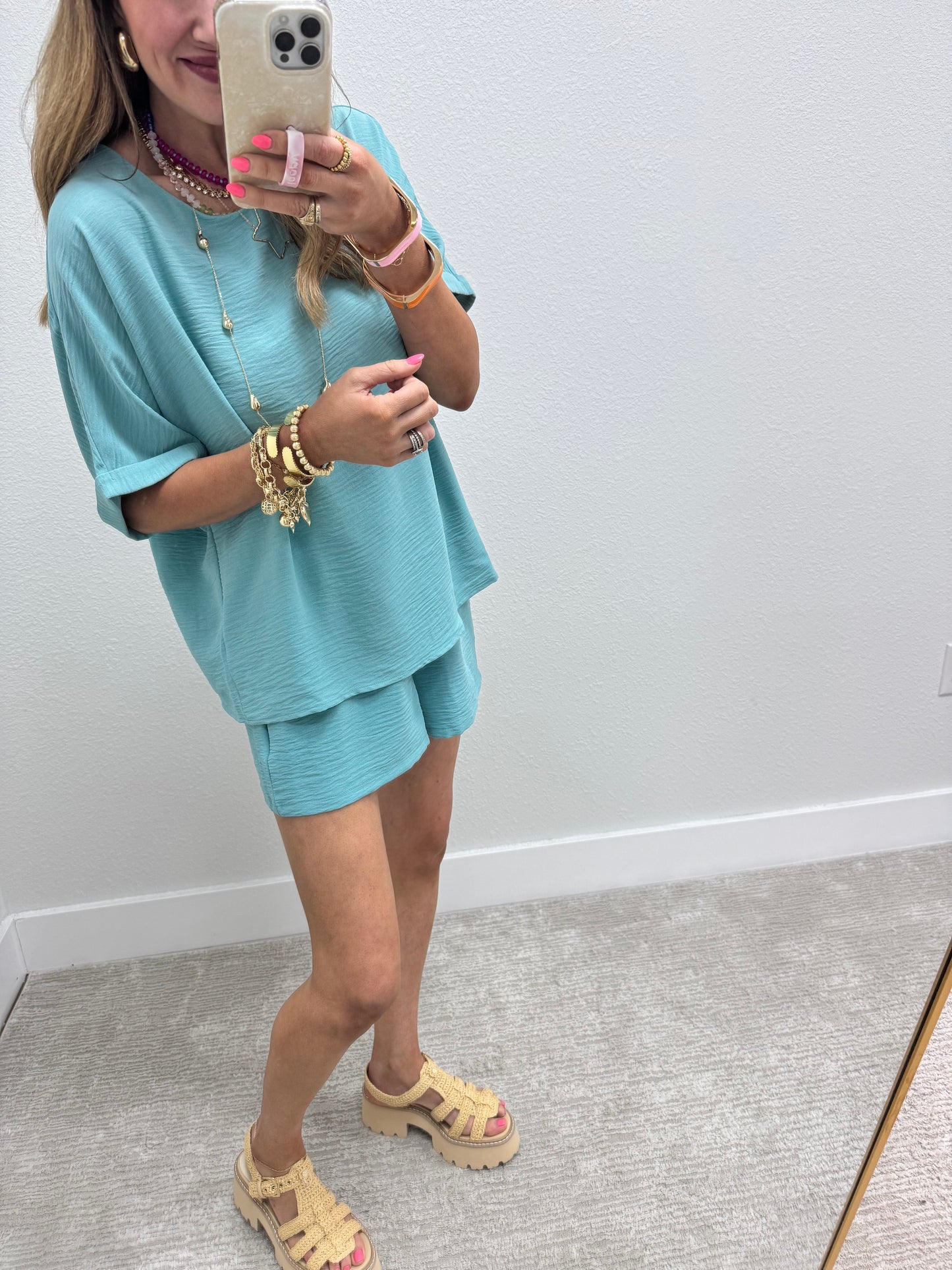 Dusty Teal Two Piece Short Set