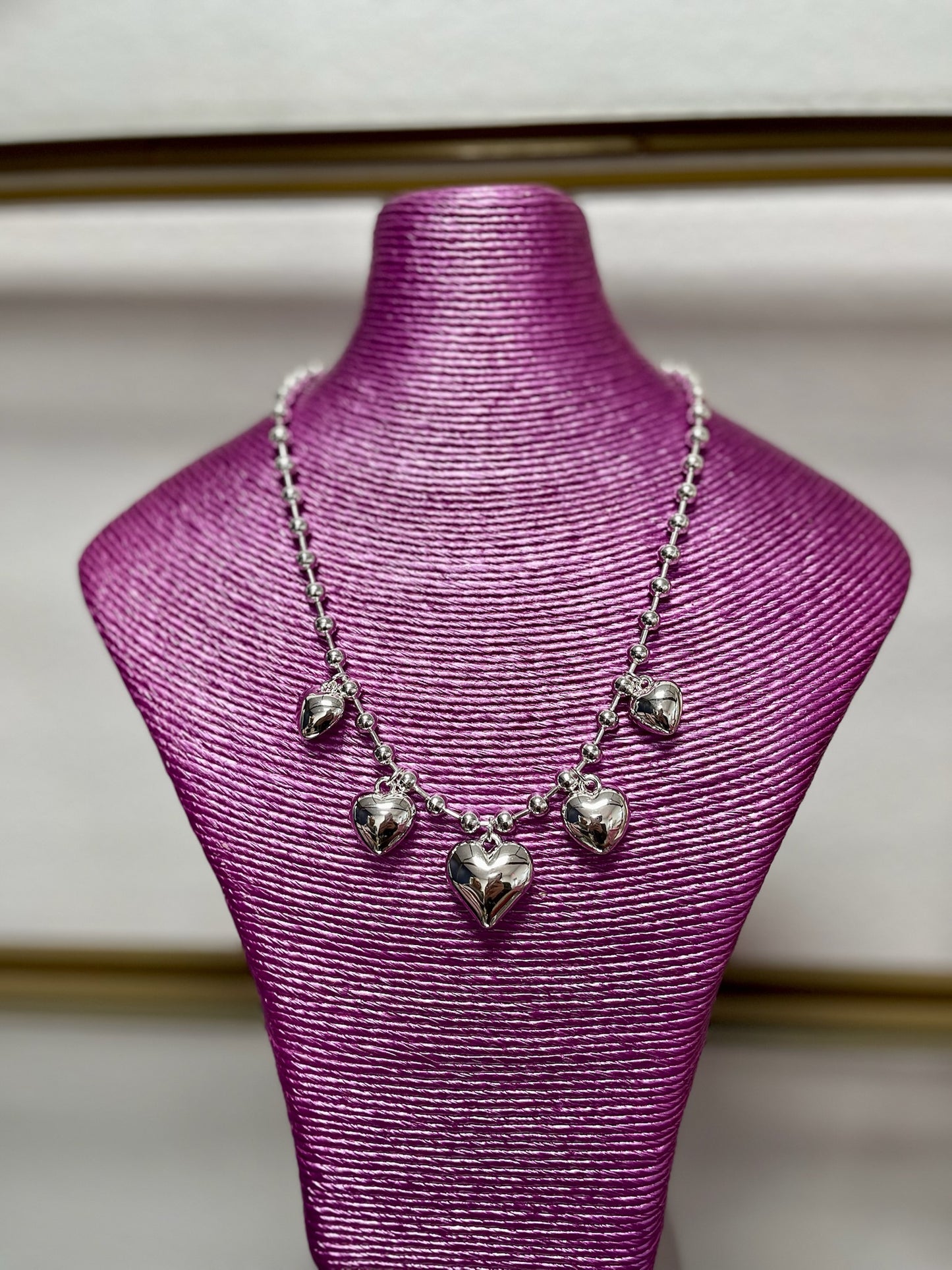 Multi Heart Ball Necklace (Silver and Gold)