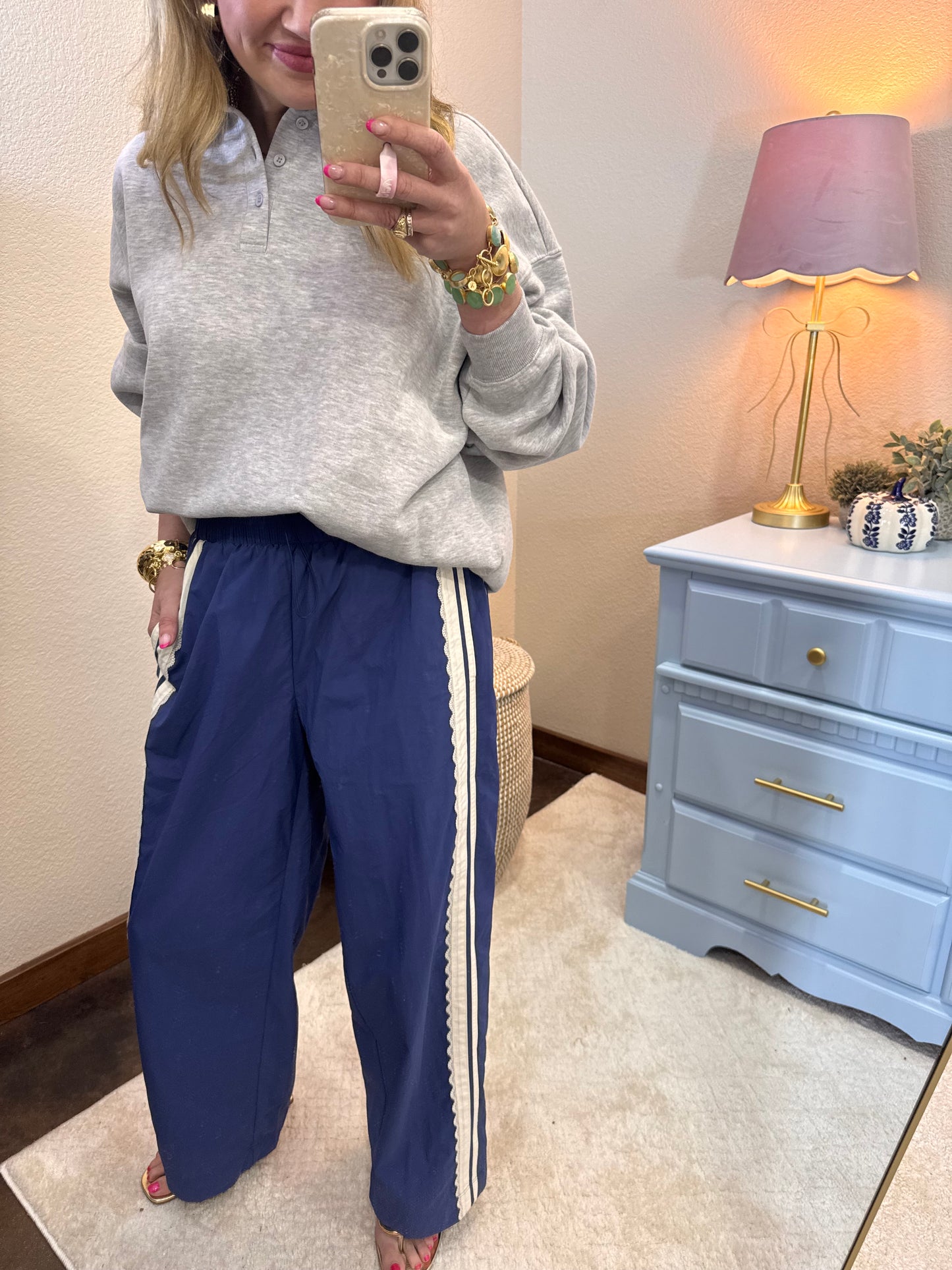 Navy and Cream Side Lace Pant