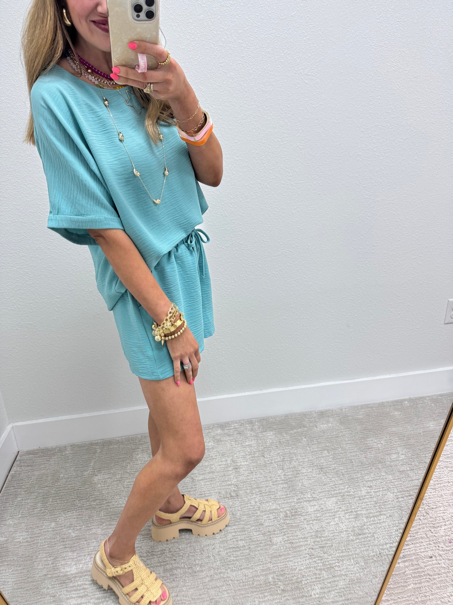 Dusty Teal Two Piece Short Set