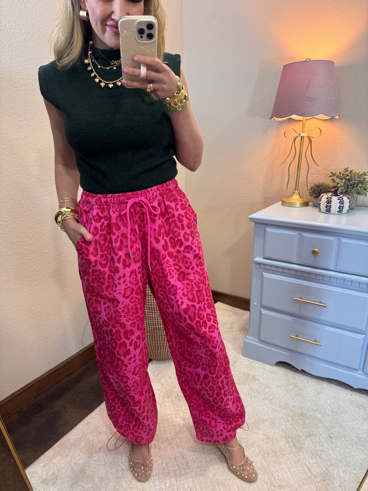 Hot Pink & Red Leopard Cargo Joggers