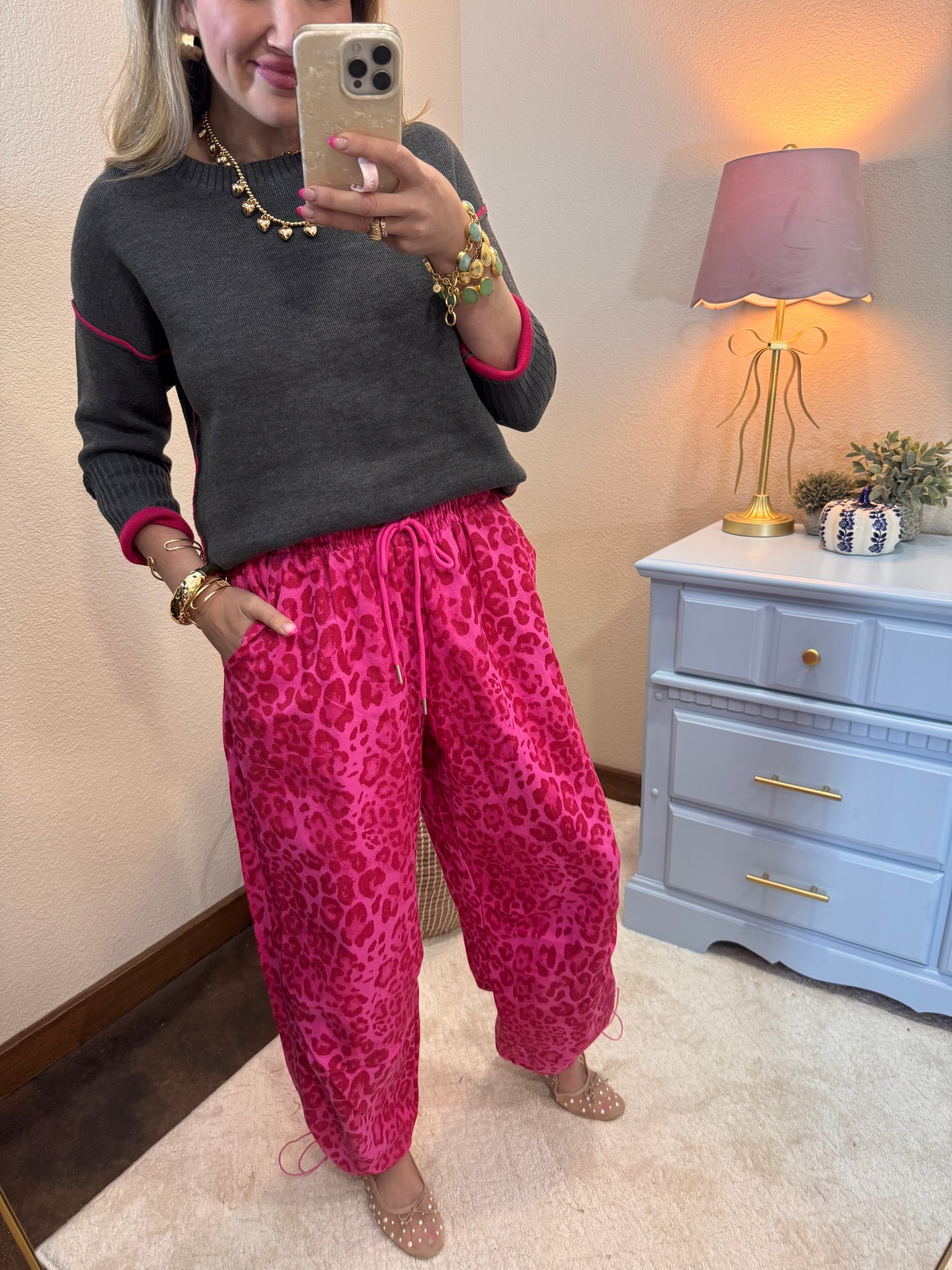 Hot Pink & Red Leopard Cargo Joggers