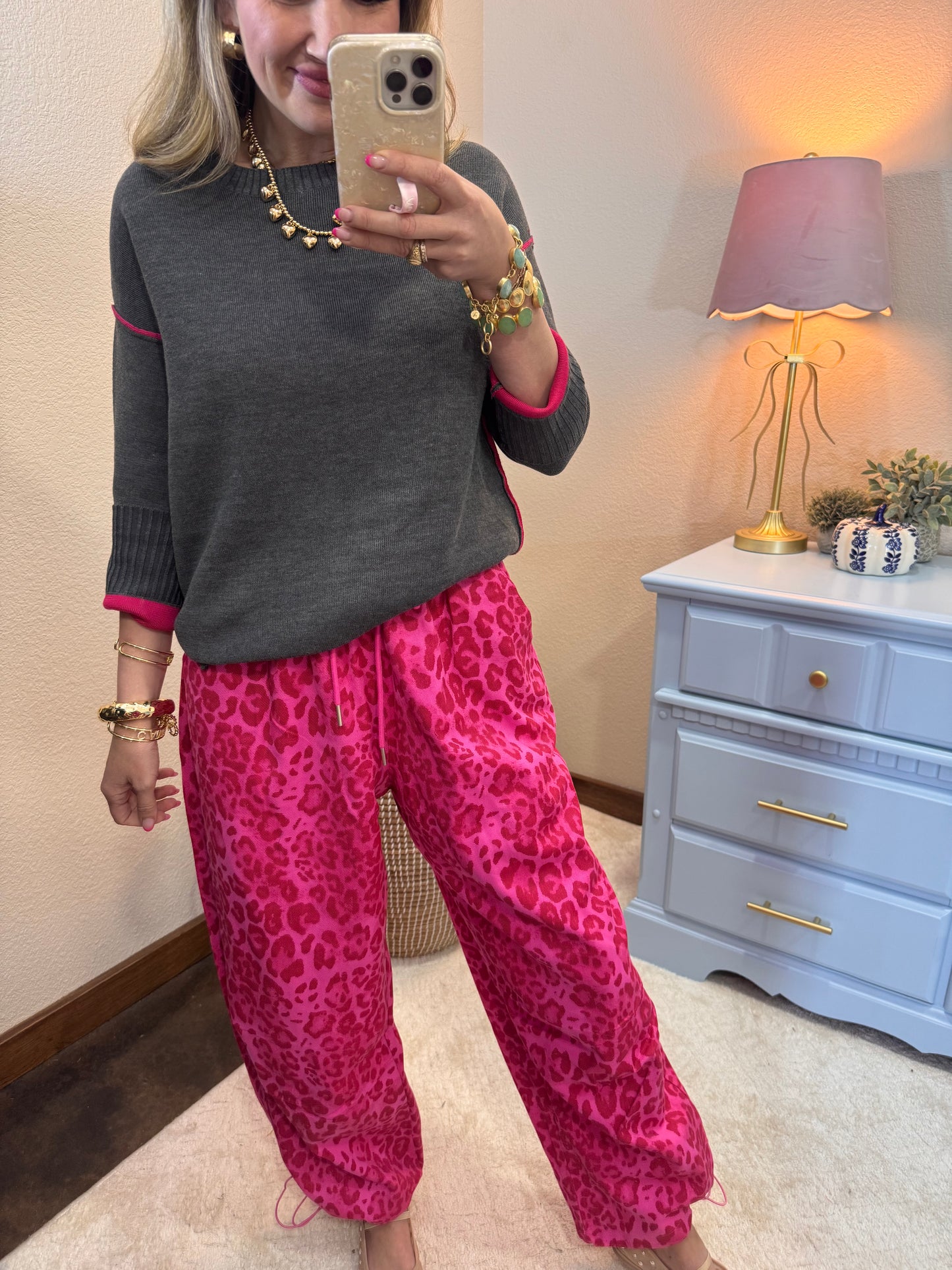 Hot Pink & Red Leopard Cargo Joggers