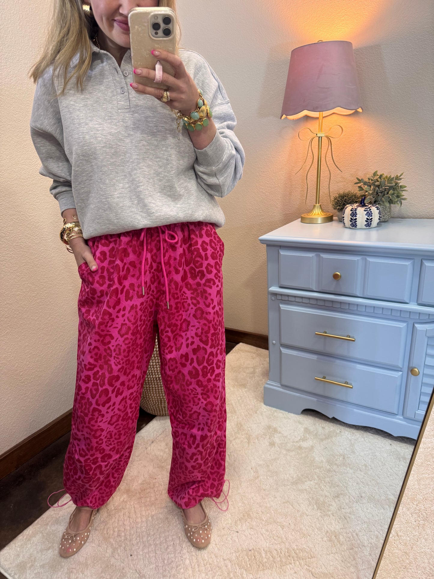 Hot Pink & Red Leopard Cargo Joggers