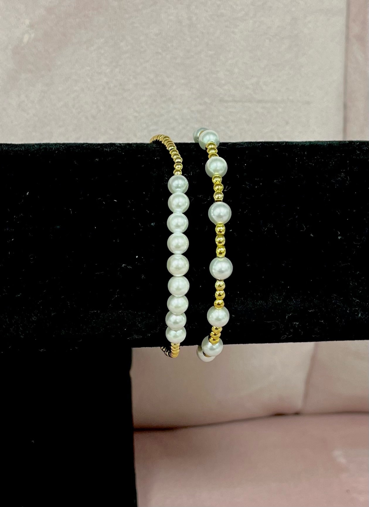 Dainty Gold Pearl Bracelet Set of 2- Style C