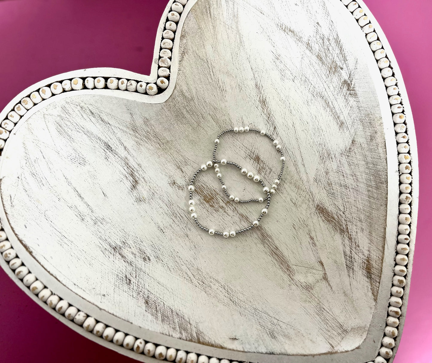 Dainty Silver Pearl Bracelet Set of 2- Style E