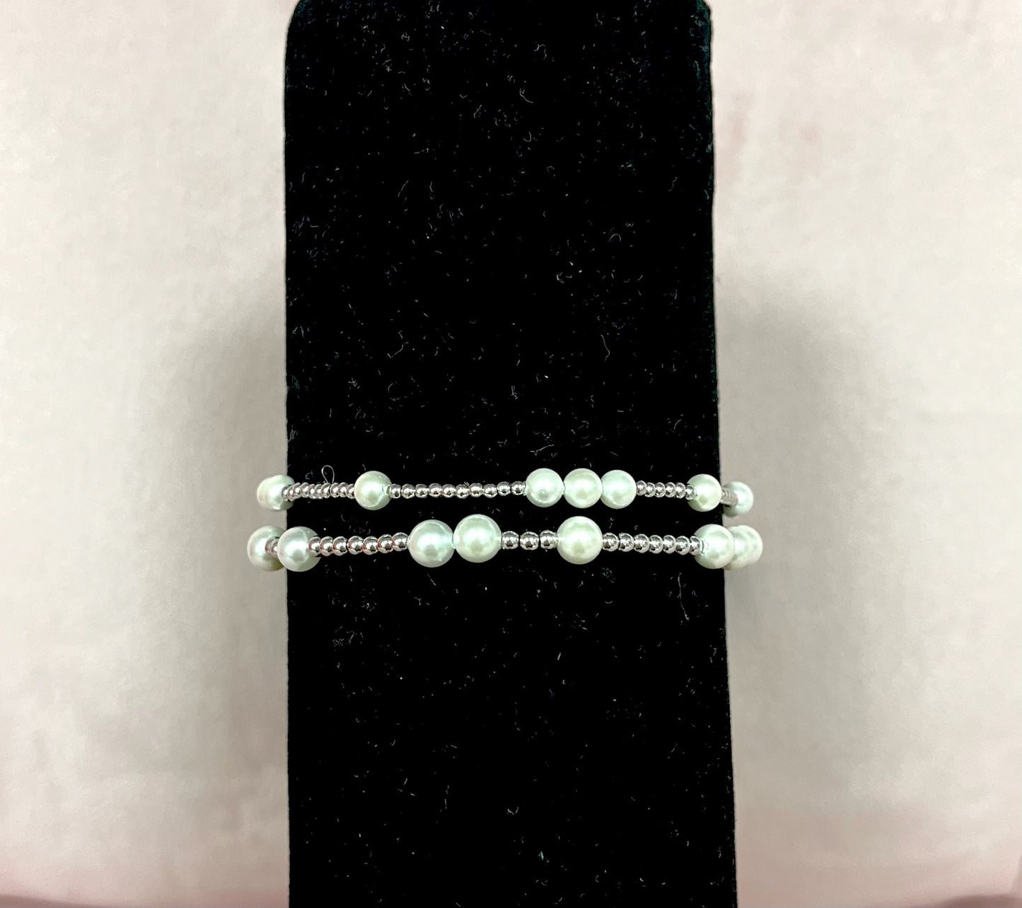 Dainty Silver Pearl Bracelet Set of 2- Style E