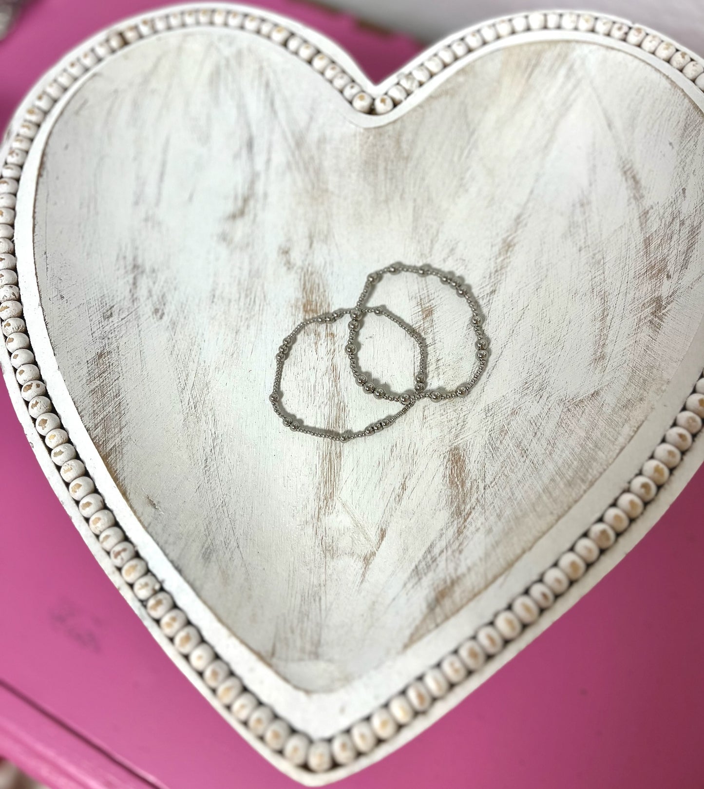 Luxe Set of 2 Multi Size Bead Bracelet- Silver