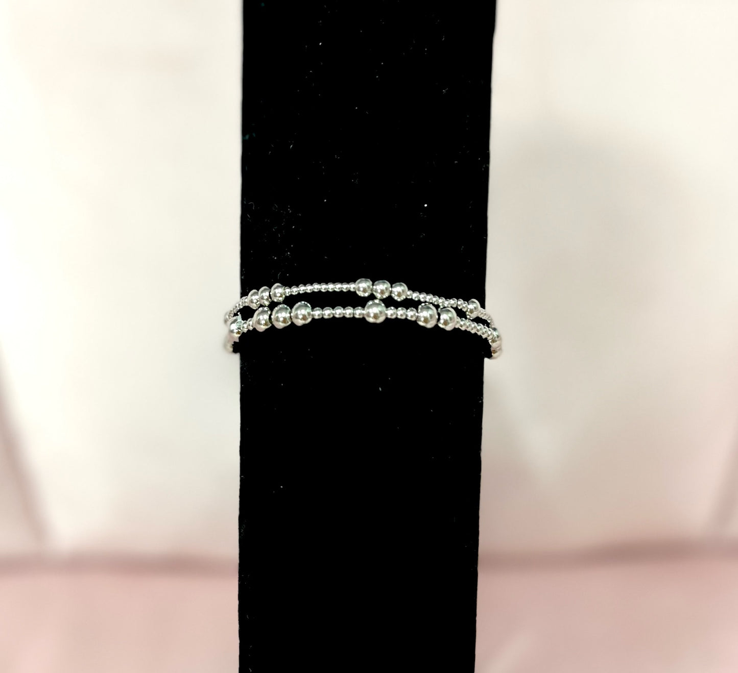 Set of 2 Multi Size Bead Bracelet- Silver