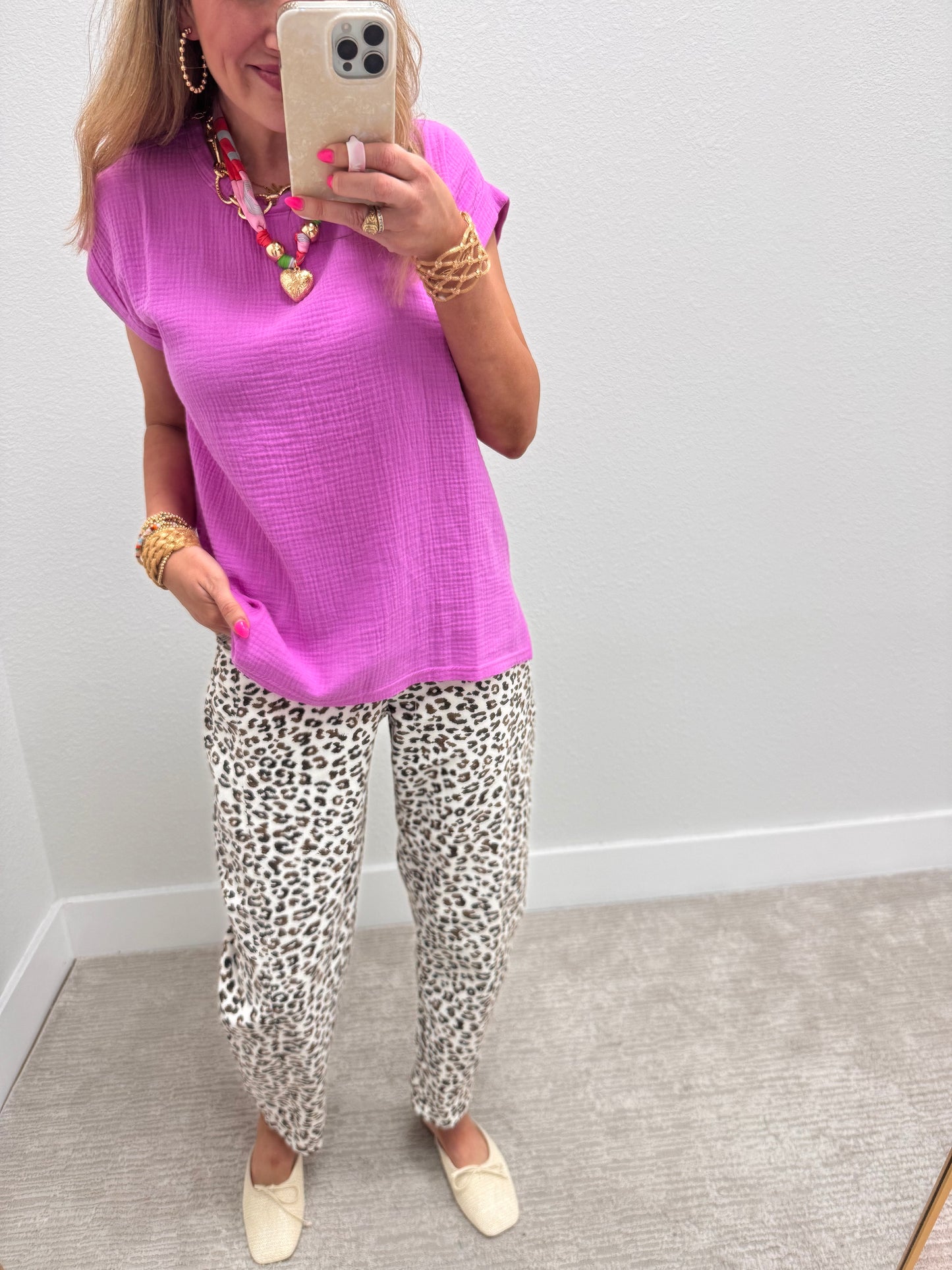 Risen Cream Leopard Barrel Jeans FS