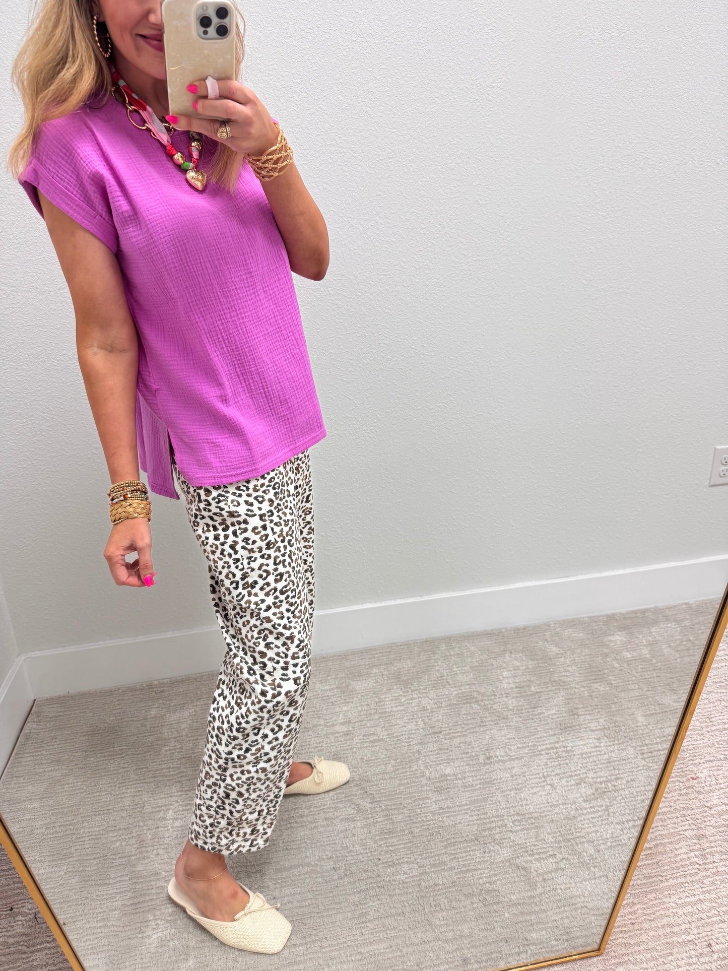 Risen Cream Leopard Barrel Jeans FS