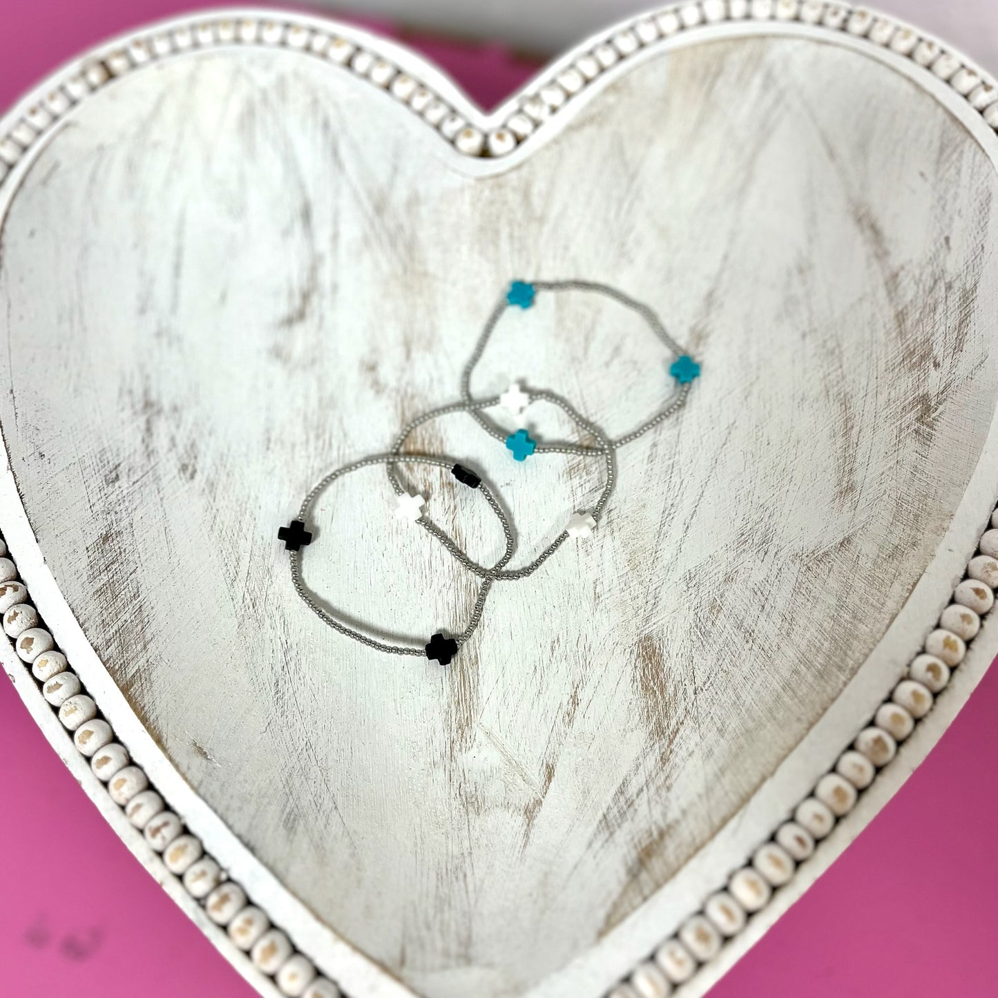 Dainty Colored Cross Bracelet- Silver