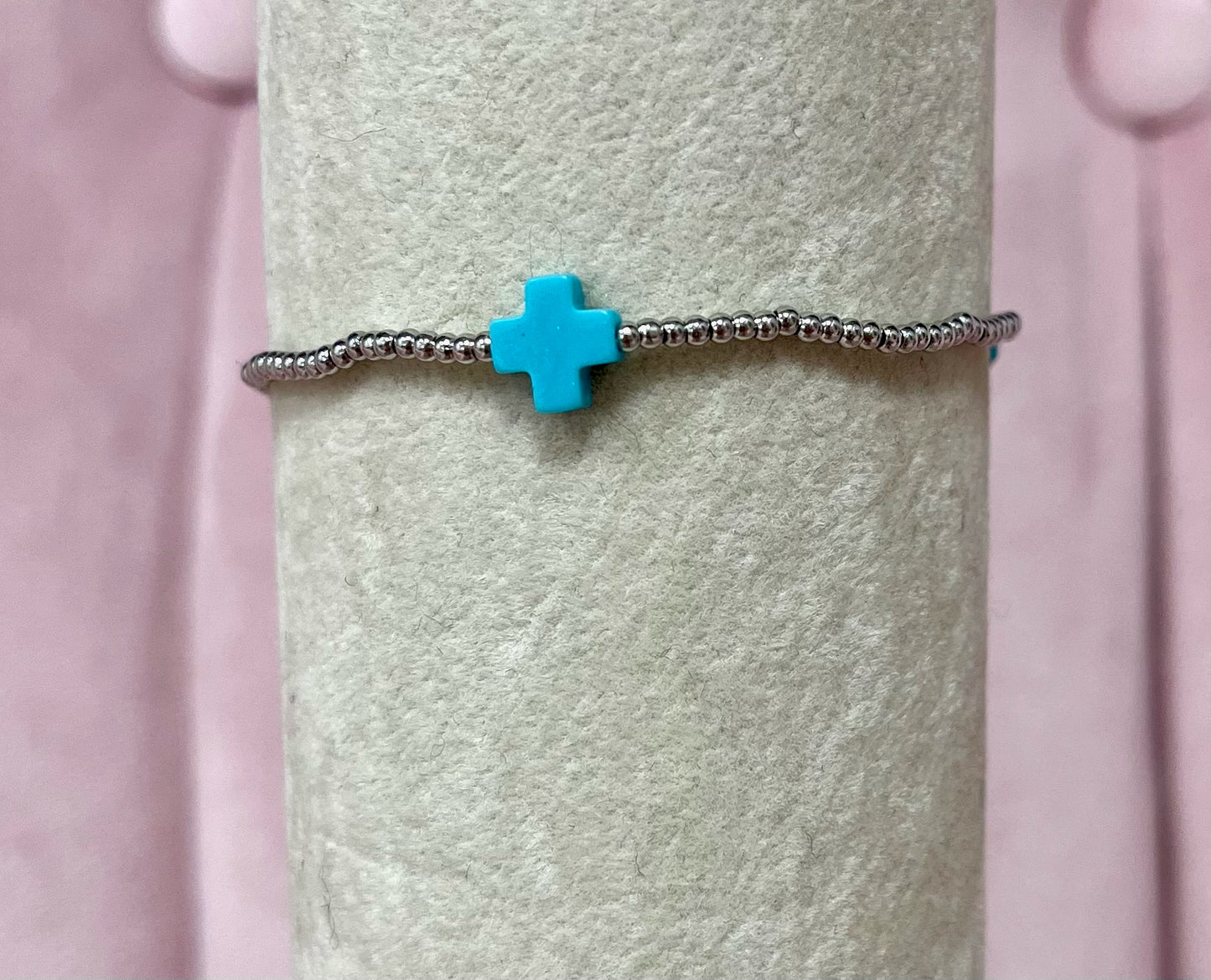 Dainty Colored Cross Bracelet- Silver