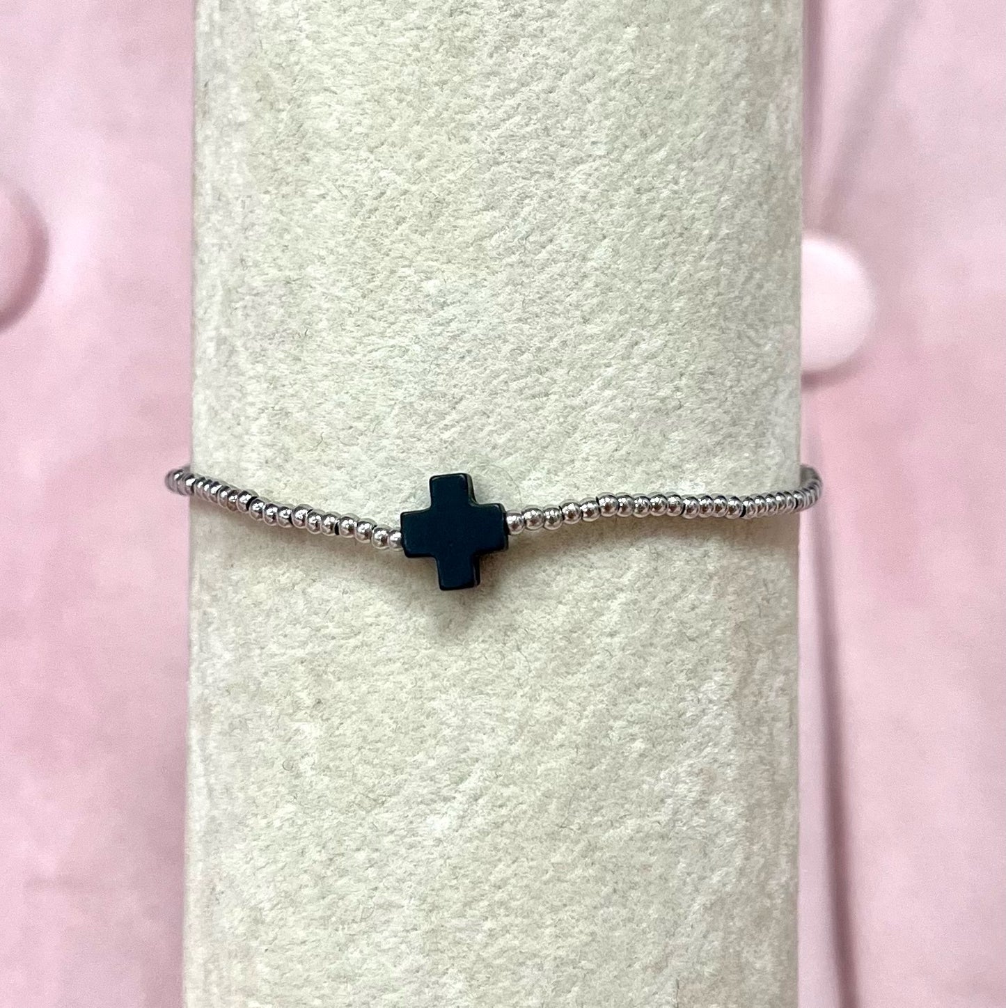 Dainty Colored Cross Bracelet- Silver