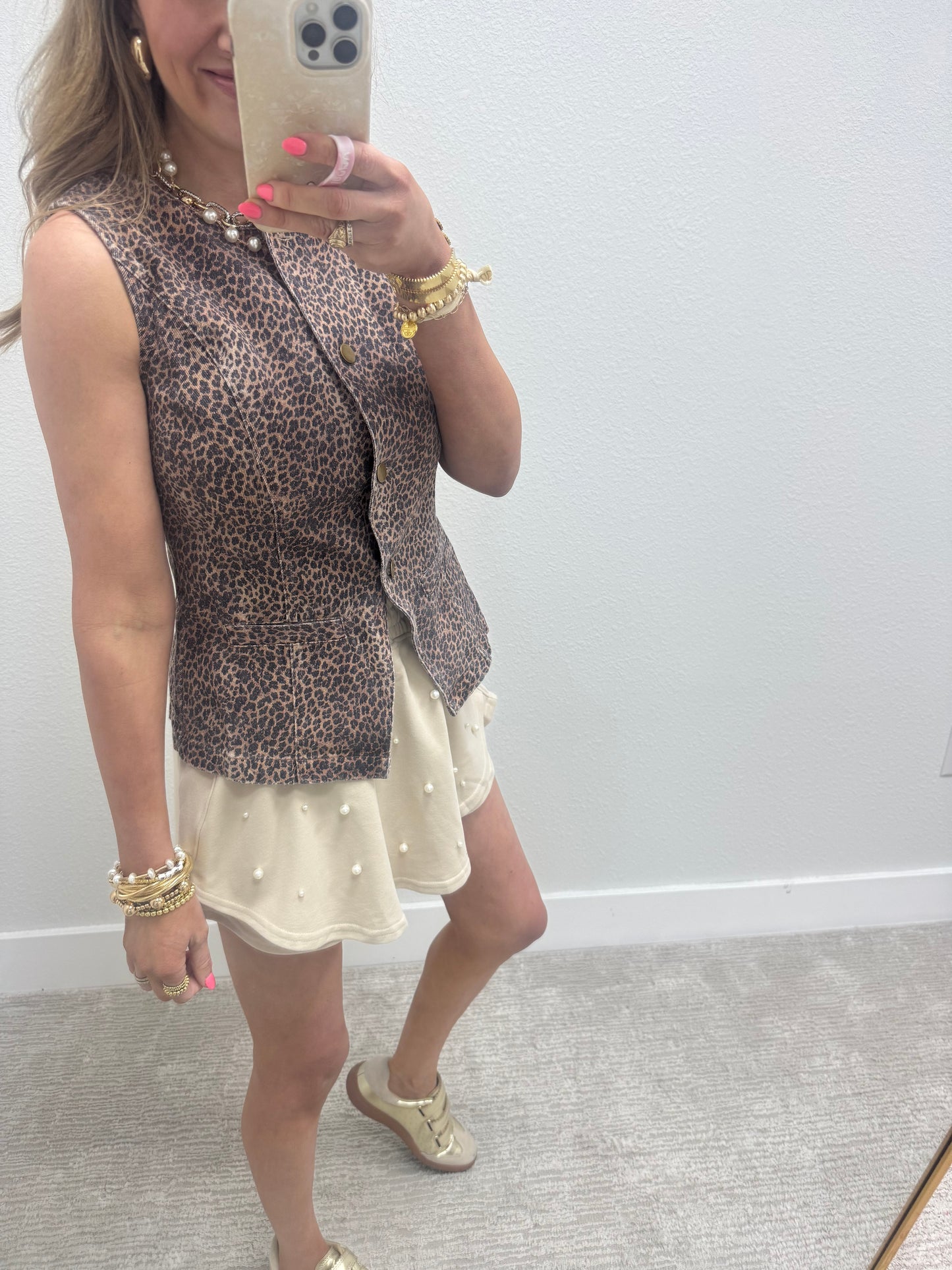 Leopard Denim Button Vest